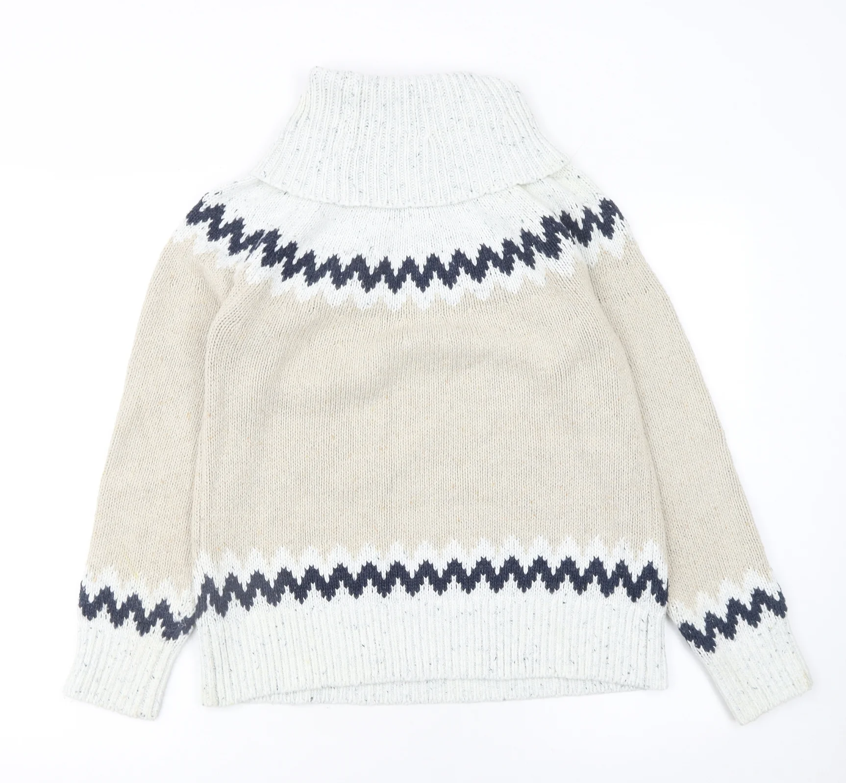 Weird Fish Womens Beige Fair Isle Roll Neck Knit Jumper Size 8 - Image 3