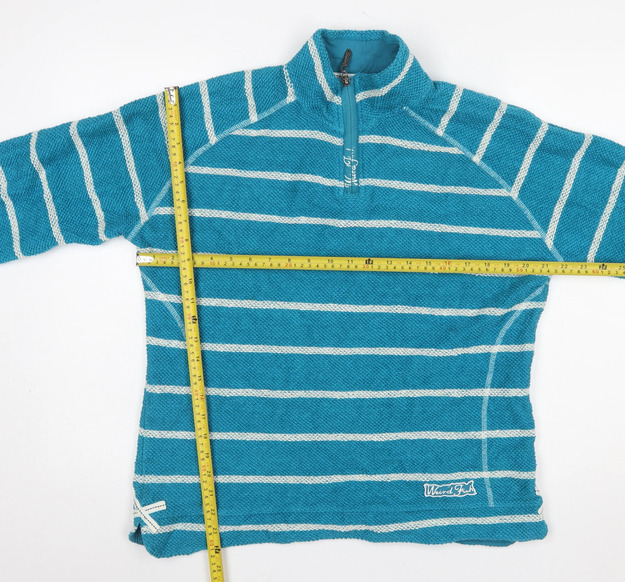 Weird Fish Womens Blue Striped 1/4 Zip Cotton Pullover Sweatshirt XL - Image 2