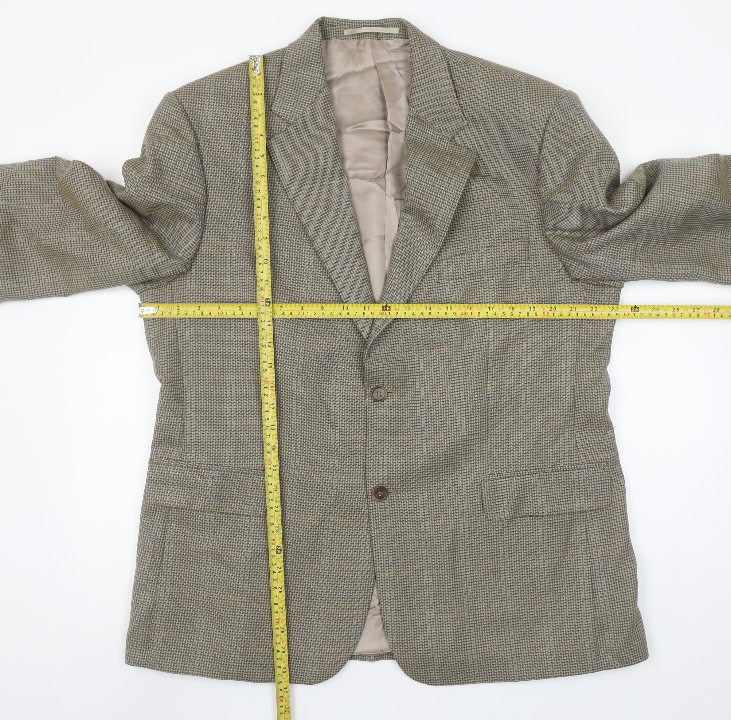 Wellington Executive Men's Brown Check Wool Blend Blazer Jacket Size 44S - Image 2