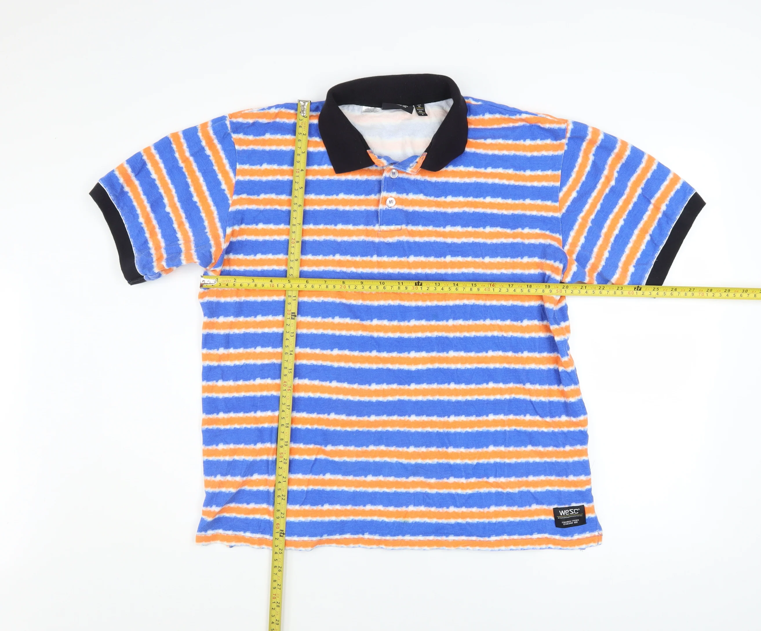 WESC Men's Blue Orange Striped Collared Polo Shirt XL Cotton - Image 2