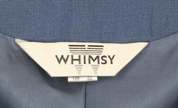 Whimsy Womens Blue Single Breasted Linen Look Suit Jacket Size 22 - Image 4