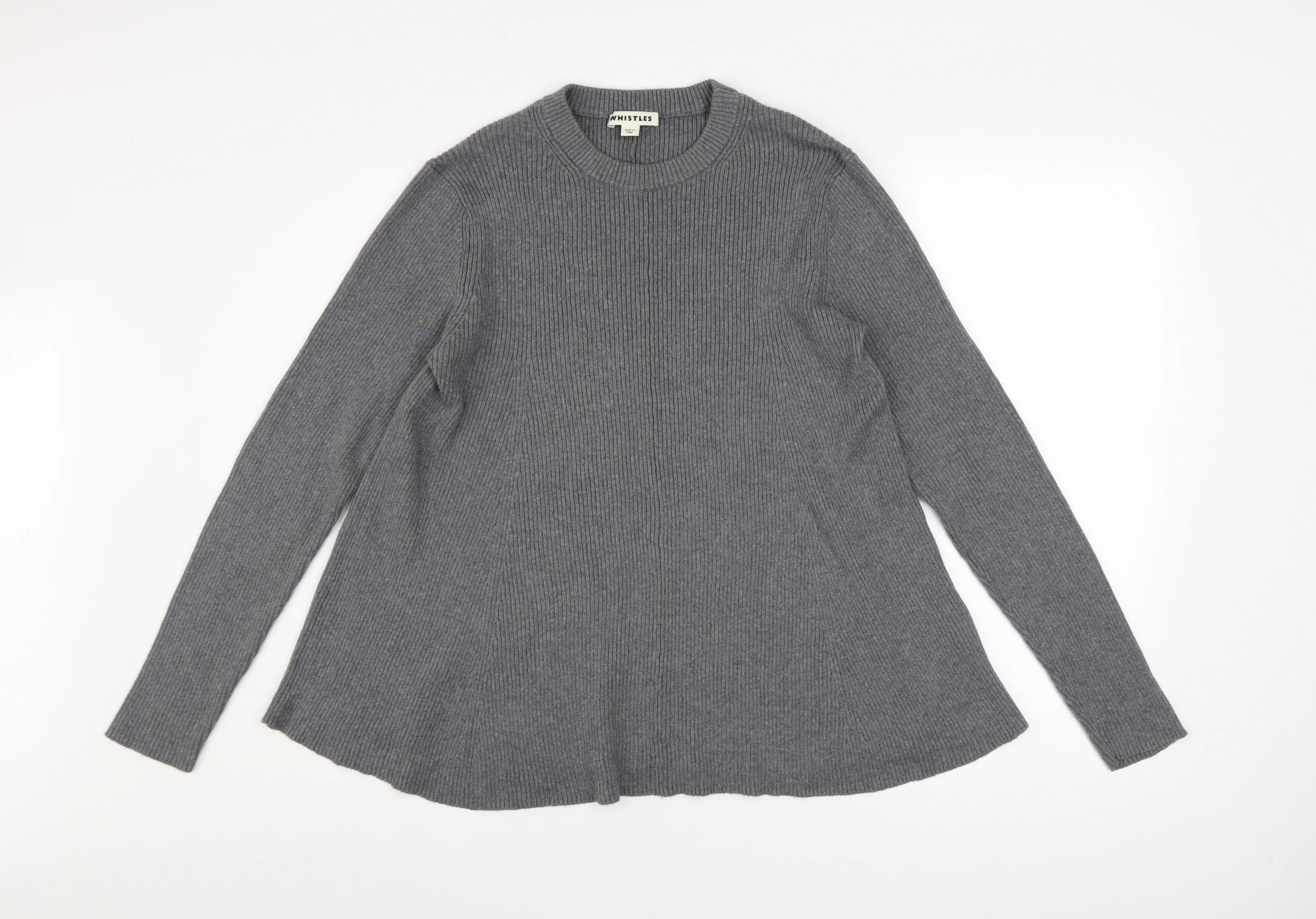 Whistles Women Grey Crew Neck Long Sleeve Ribbed Jumper Size 12