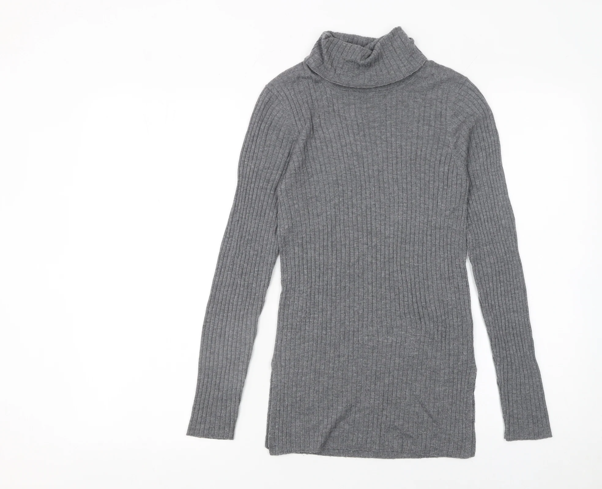 Whistles Women Grey Roll Neck Wool Blend Ribbed Jumper Size 4
