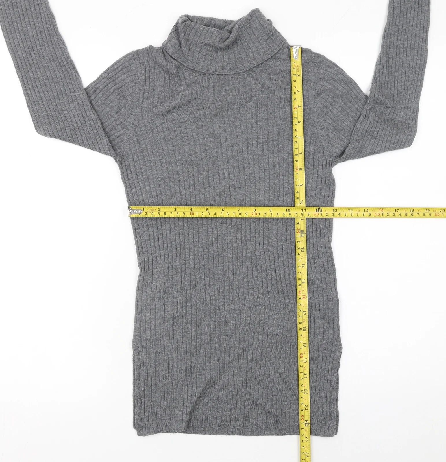 Whistles Women Grey Roll Neck Wool Blend Ribbed Jumper Size 4 - Image 2