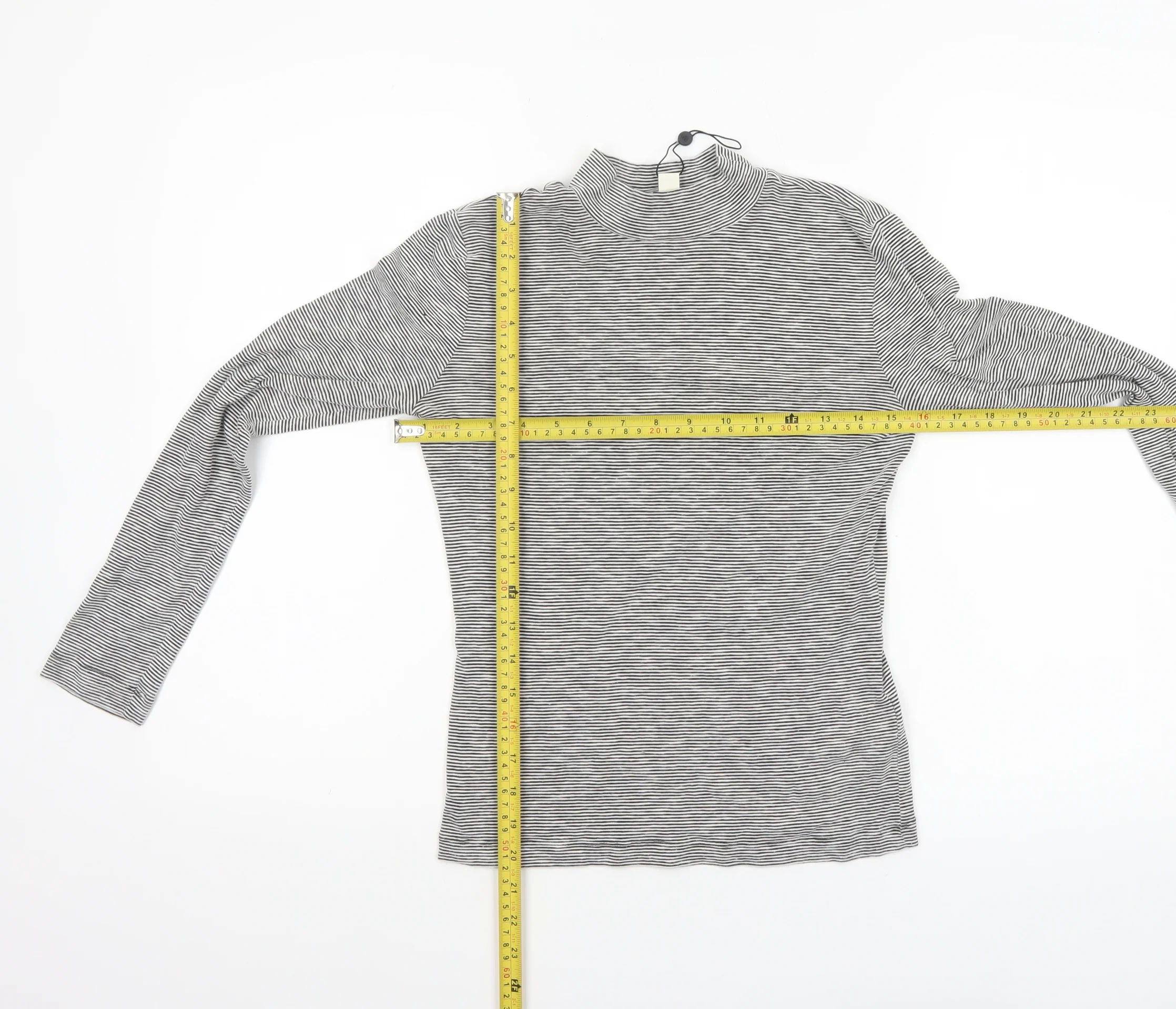 Whistles Women Grey Striped Roll Neck Long Sleeve Cotton Top Size 8 - Image 2