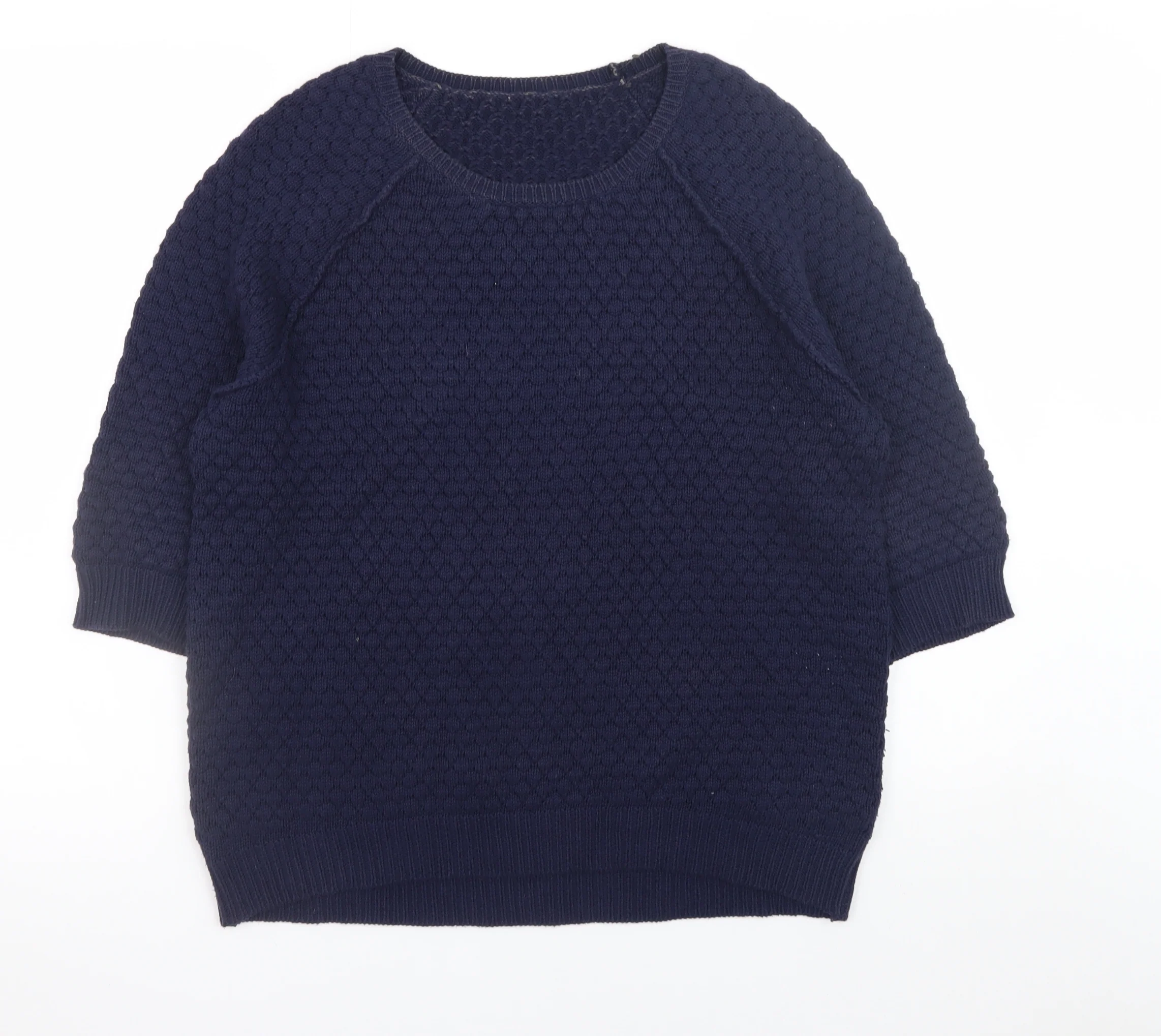 Whistles Women's Blue Knit Cotton Blend Crew Neck Jumper UK 10