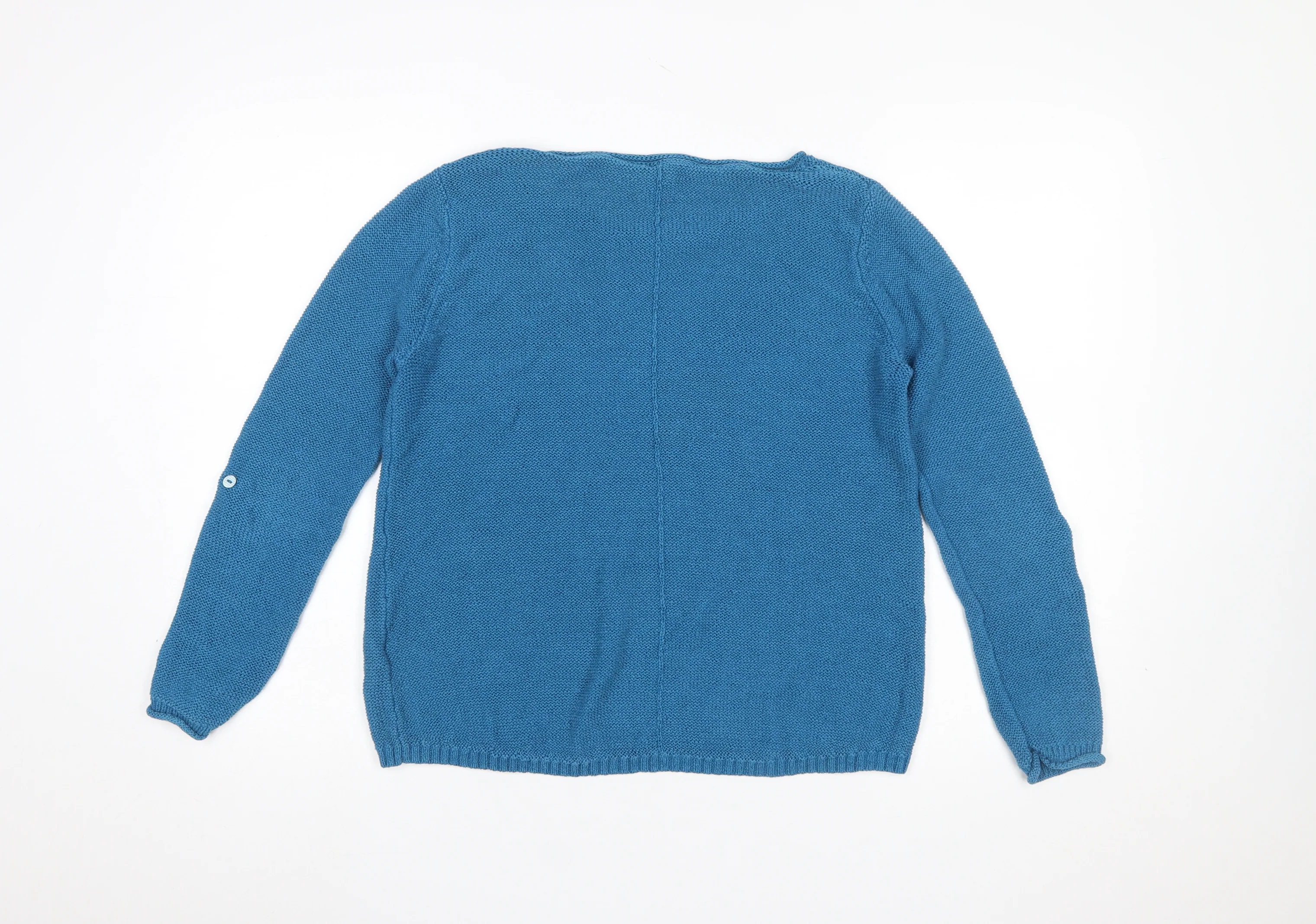 White Stuff Women Blue Linen Blend Pullover Jumper Size 14 - Image 3