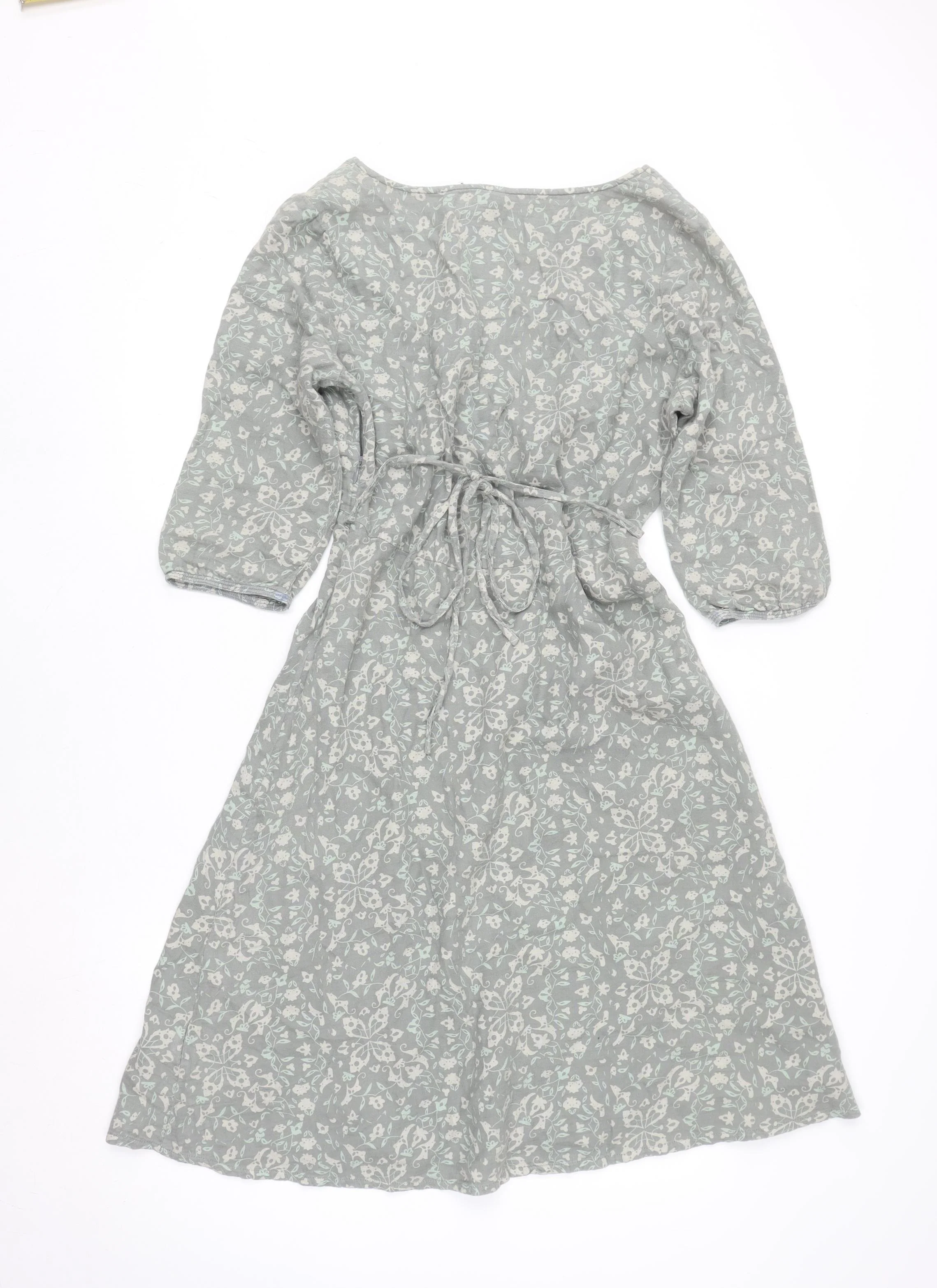 White Stuff Women Grey Floral Cotton A-Line Knee Dress Size 12 - Image 3