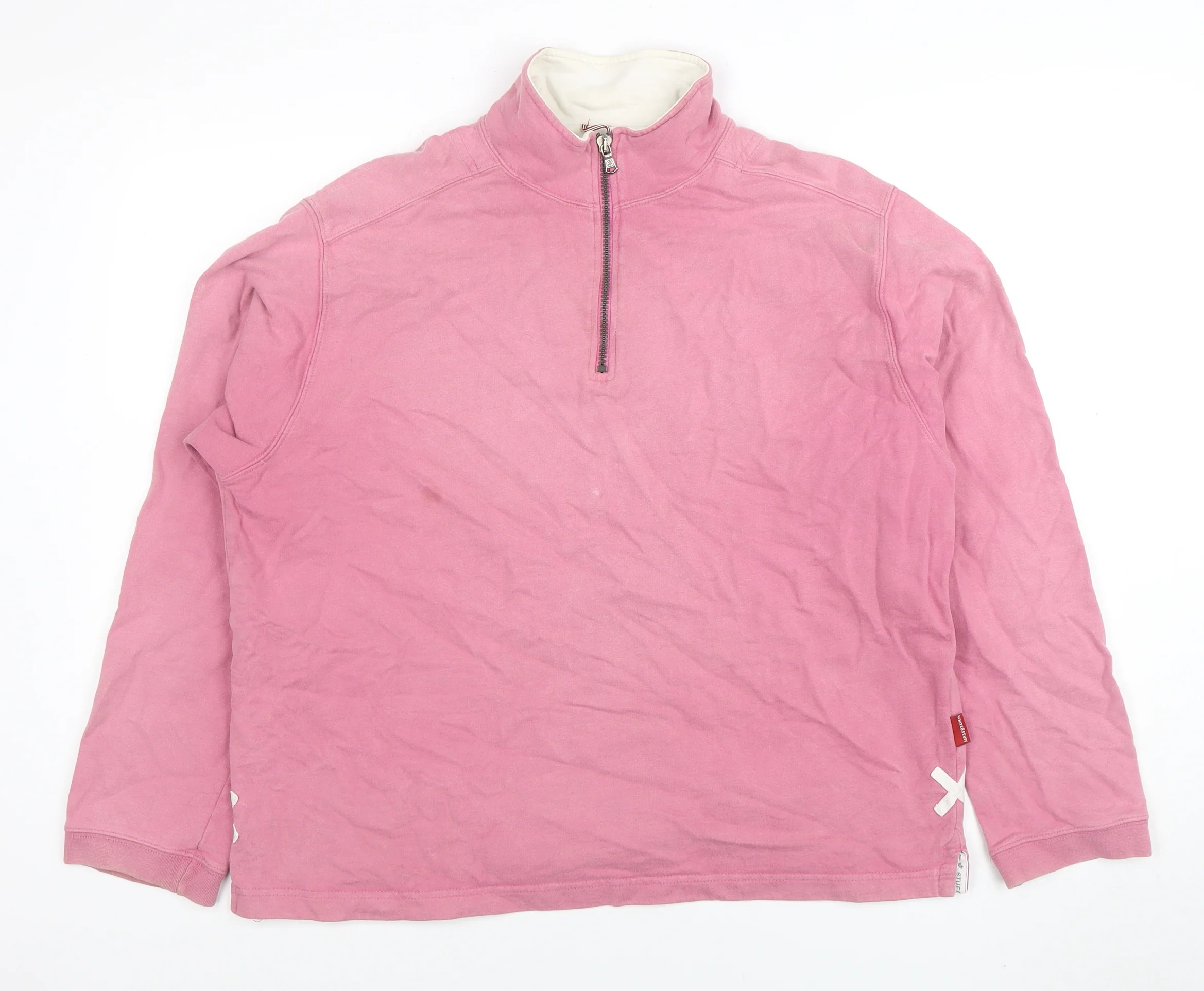 White Stuff Women Pink 1/4 Zip Cotton Pullover Sweatshirt Size 8