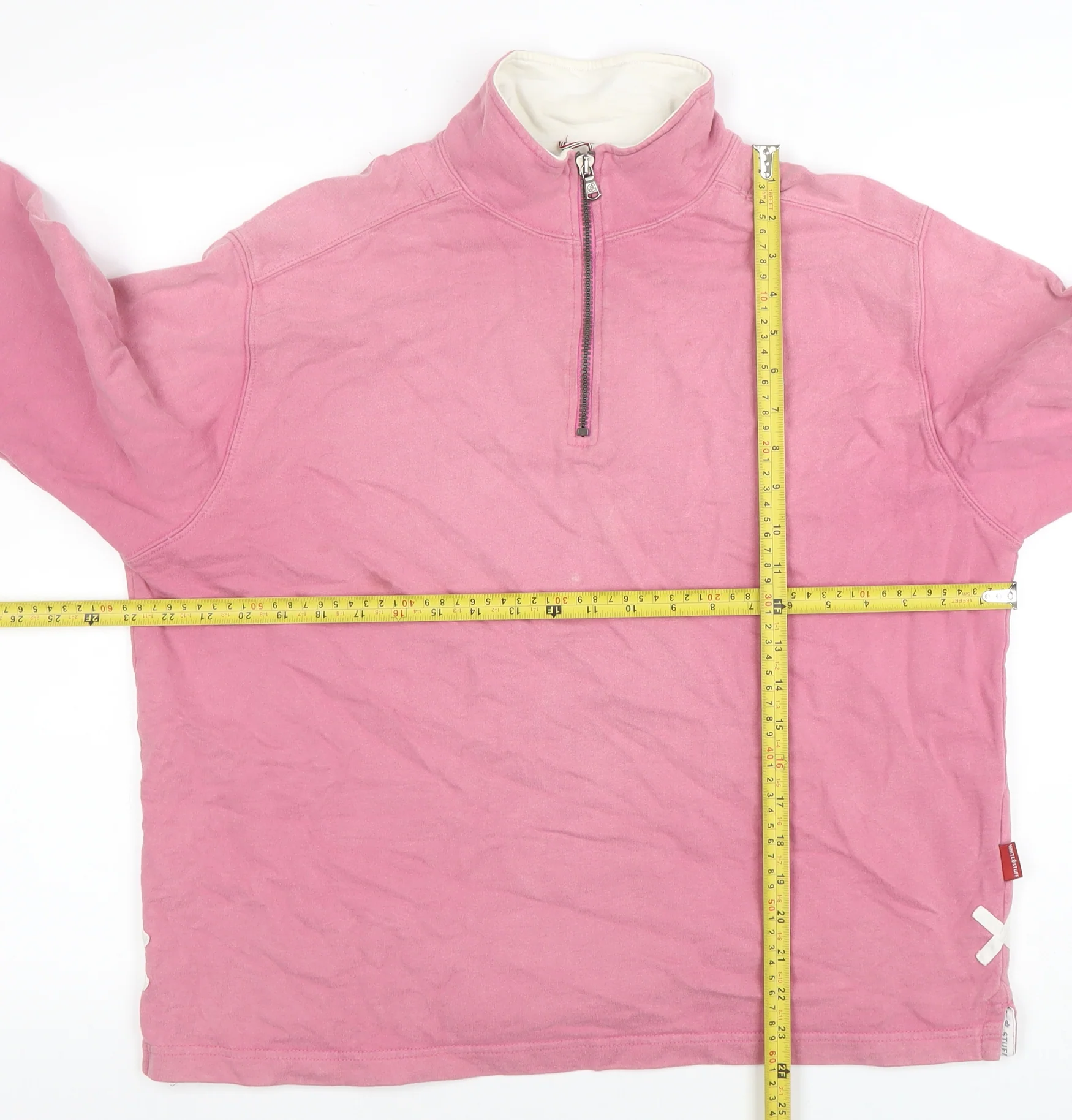 White Stuff Women Pink 1/4 Zip Cotton Pullover Sweatshirt Size 8 - Image 2