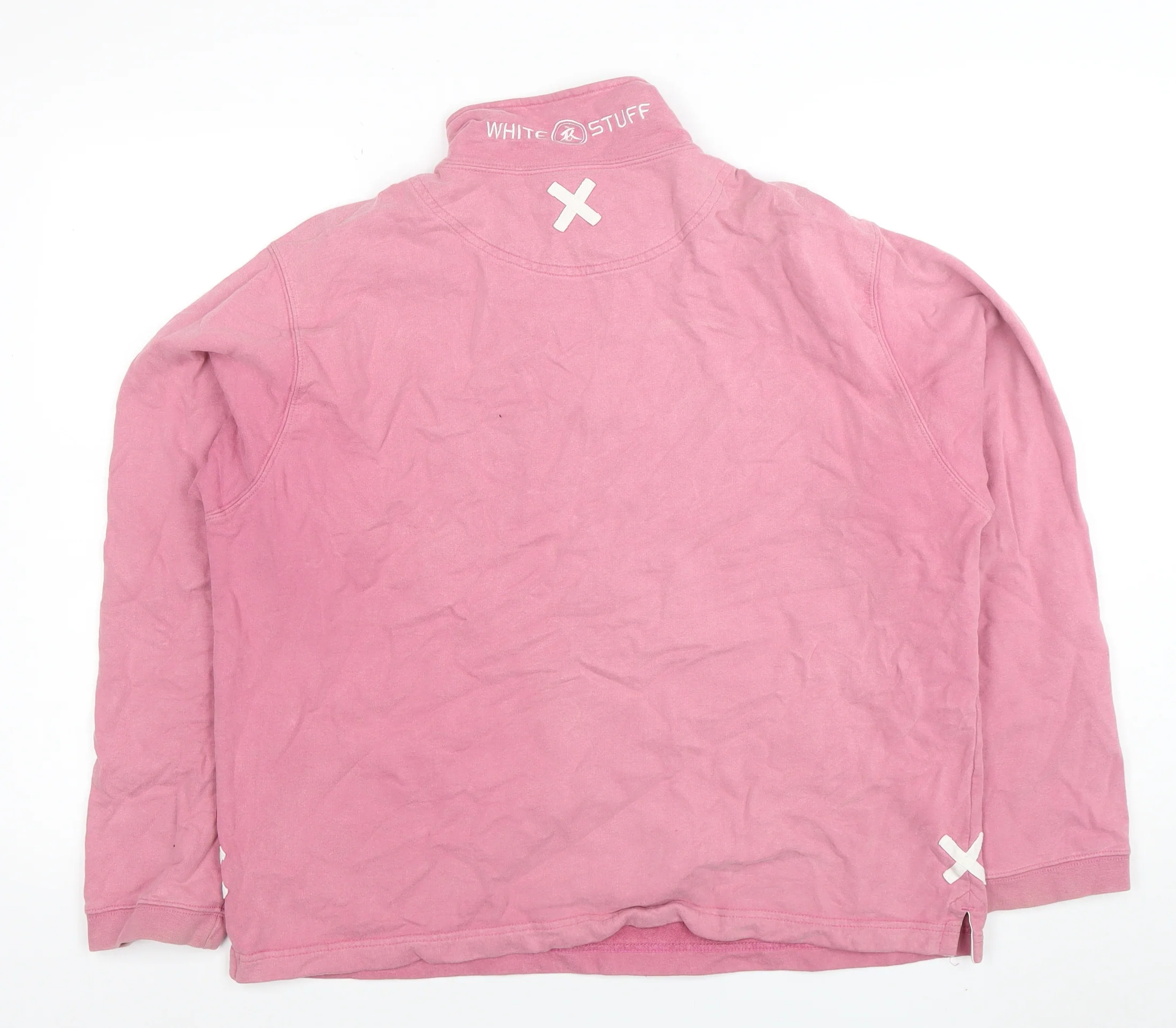 White Stuff Women Pink 1/4 Zip Cotton Pullover Sweatshirt Size 8 - Image 3