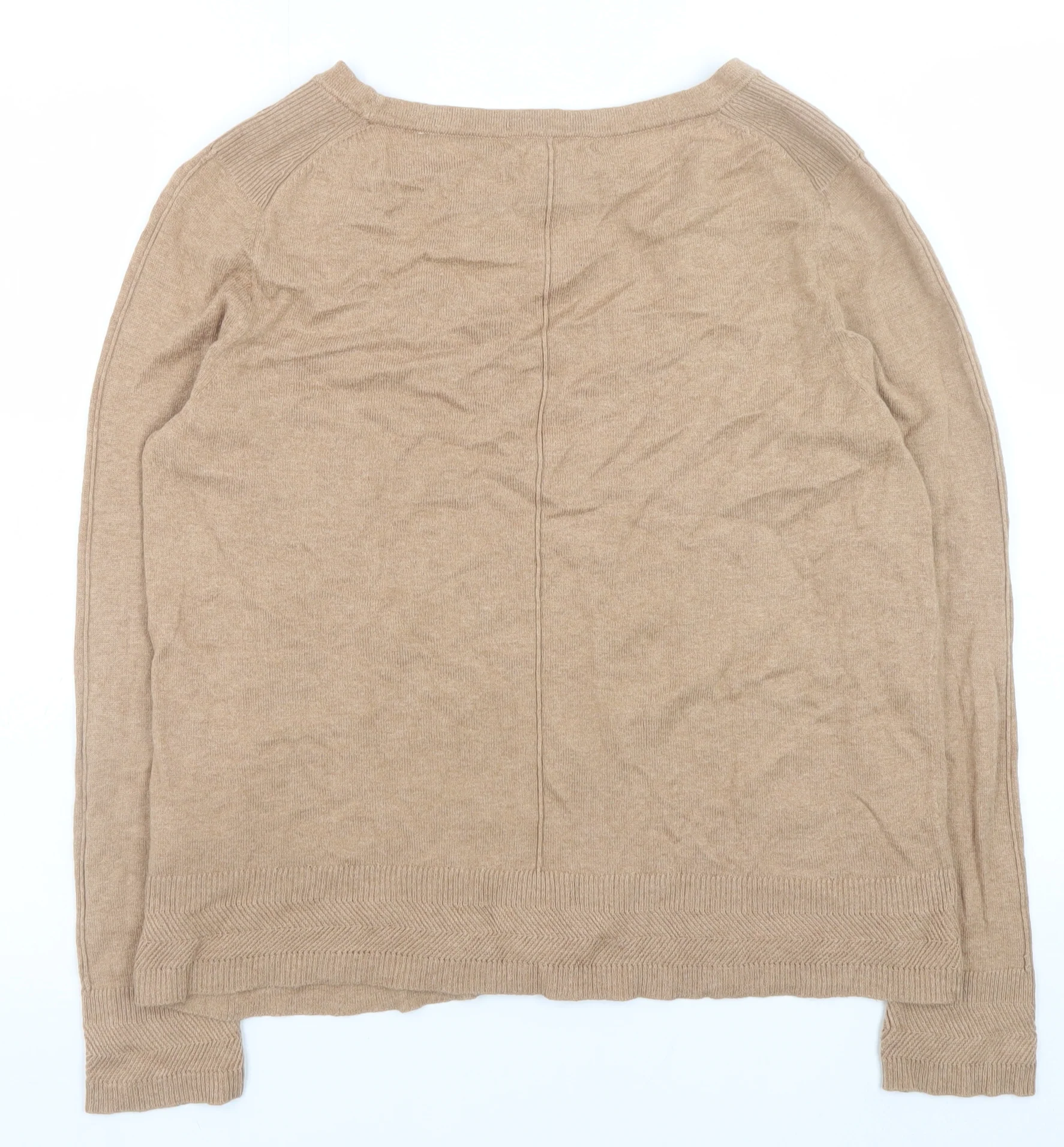 White Stuff Women’s Beige Crew Neck Cotton Merino Wool Jumper Size 12 - Image 3