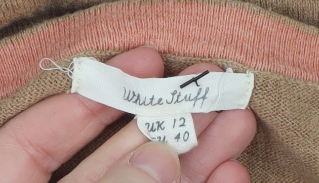White Stuff Women’s Beige Crew Neck Cotton Merino Wool Jumper Size 12 - Image 4