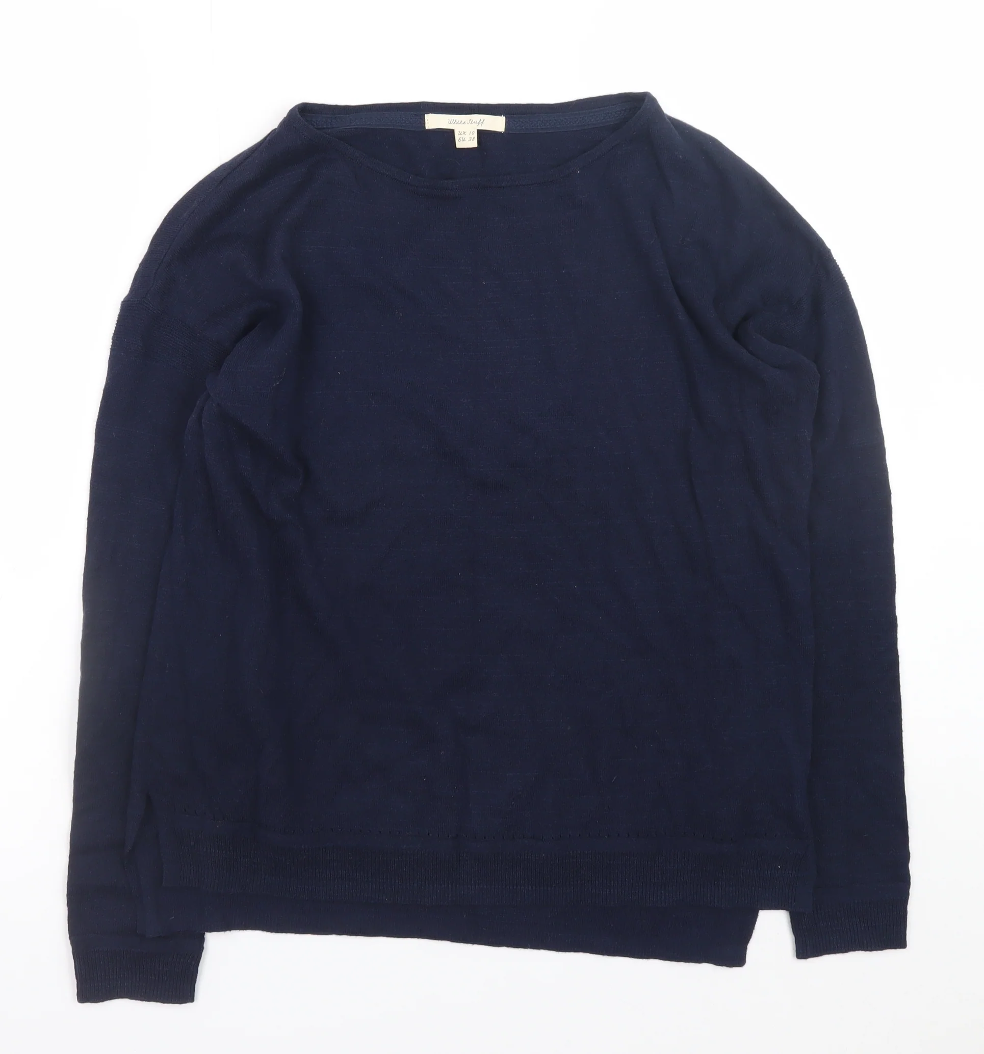 White Stuff Women’s Blue Cotton Linen Crew Neck Jumper UK 10