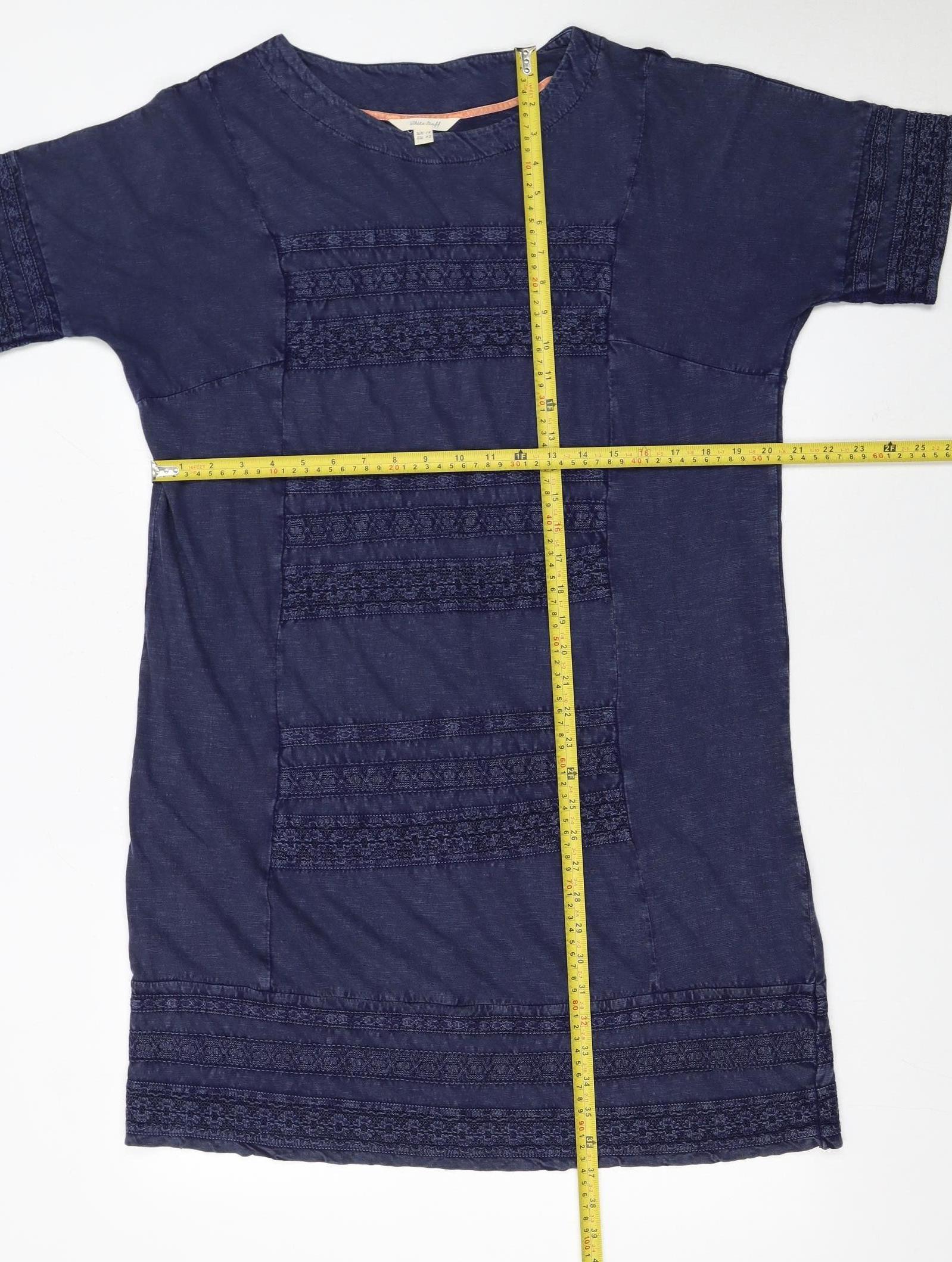White Stuff Women’s Blue Cotton Shift Dress Size 14 Short Sleeve - Image 2