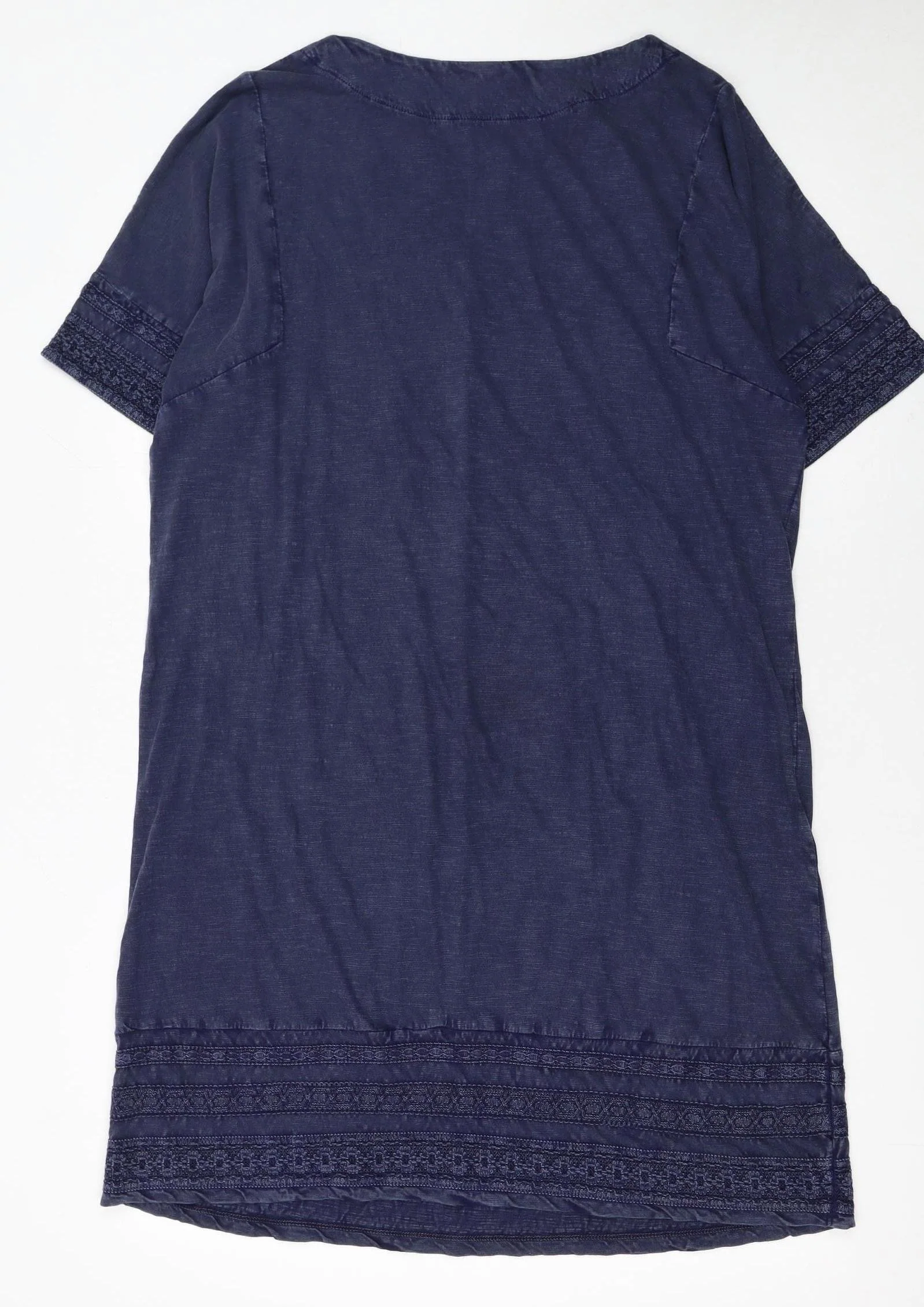 White Stuff Women’s Blue Cotton Shift Dress Size 14 Short Sleeve - Image 3