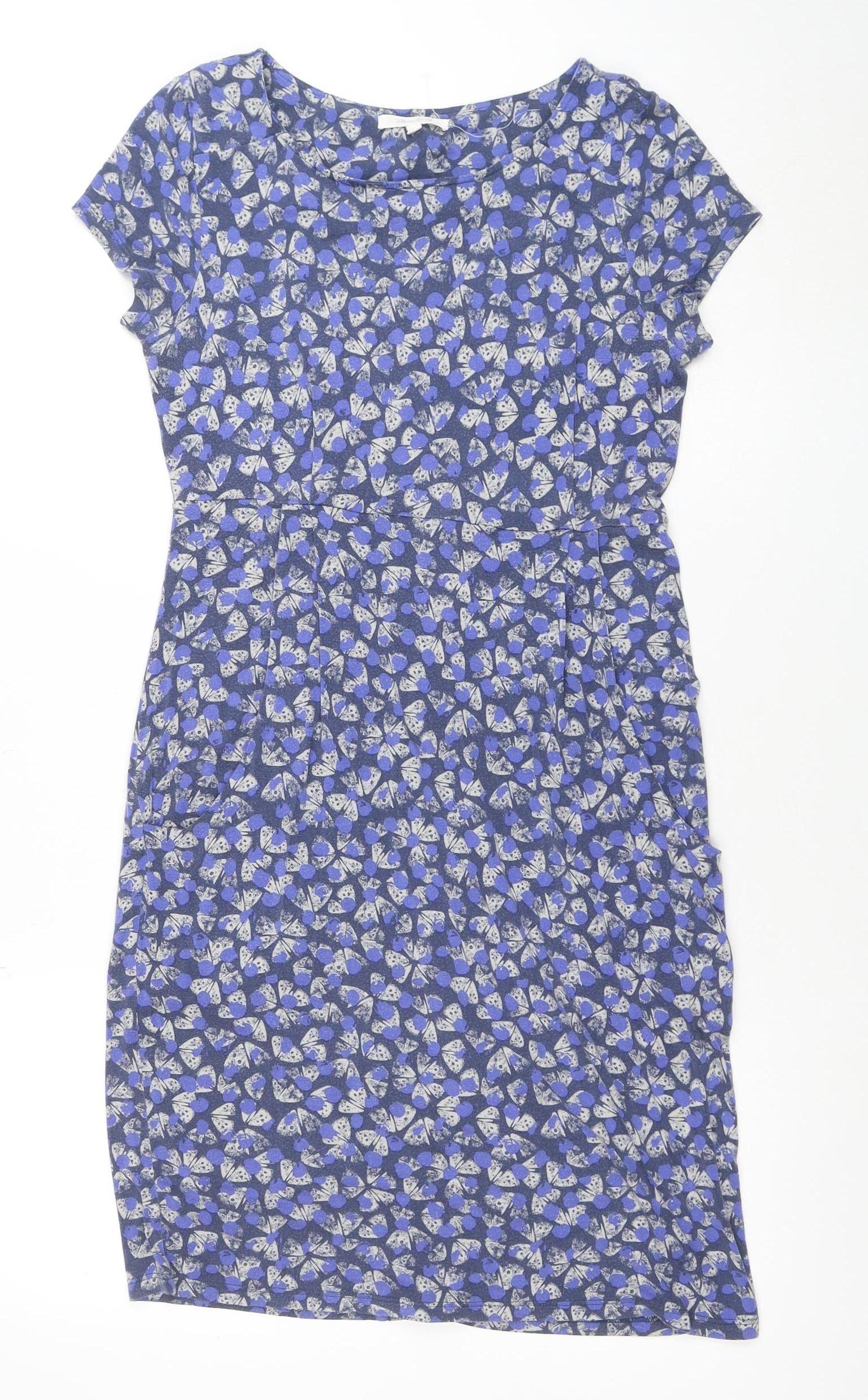 White Stuff Women’s Blue Floral Shift Dress Size 8 Short Sleeve Cotton