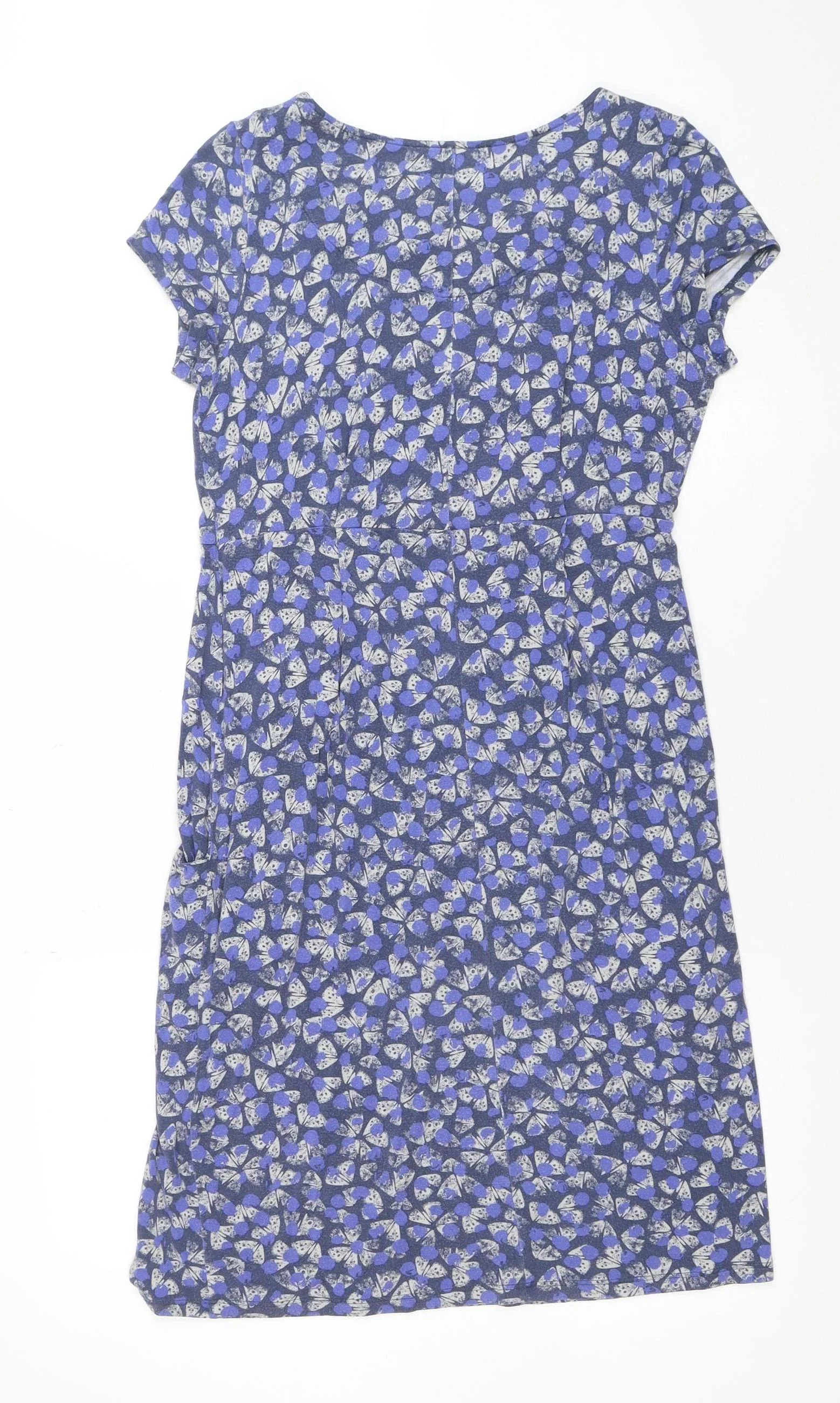 White Stuff Women’s Blue Floral Shift Dress Size 8 Short Sleeve Cotton - Image 3