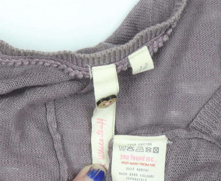 White Stuff Women’s Purple Cotton 3/4 Sleeve Relaxed Knit Cardigan Size 12 - Image 4