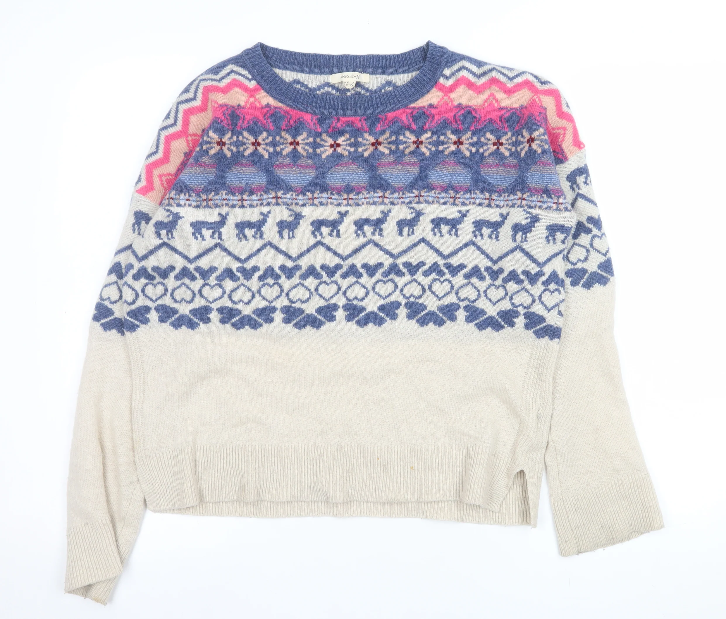 White Stuff Women's Beige Fair Isle Wool Jumper UK 8 Long Sleeve