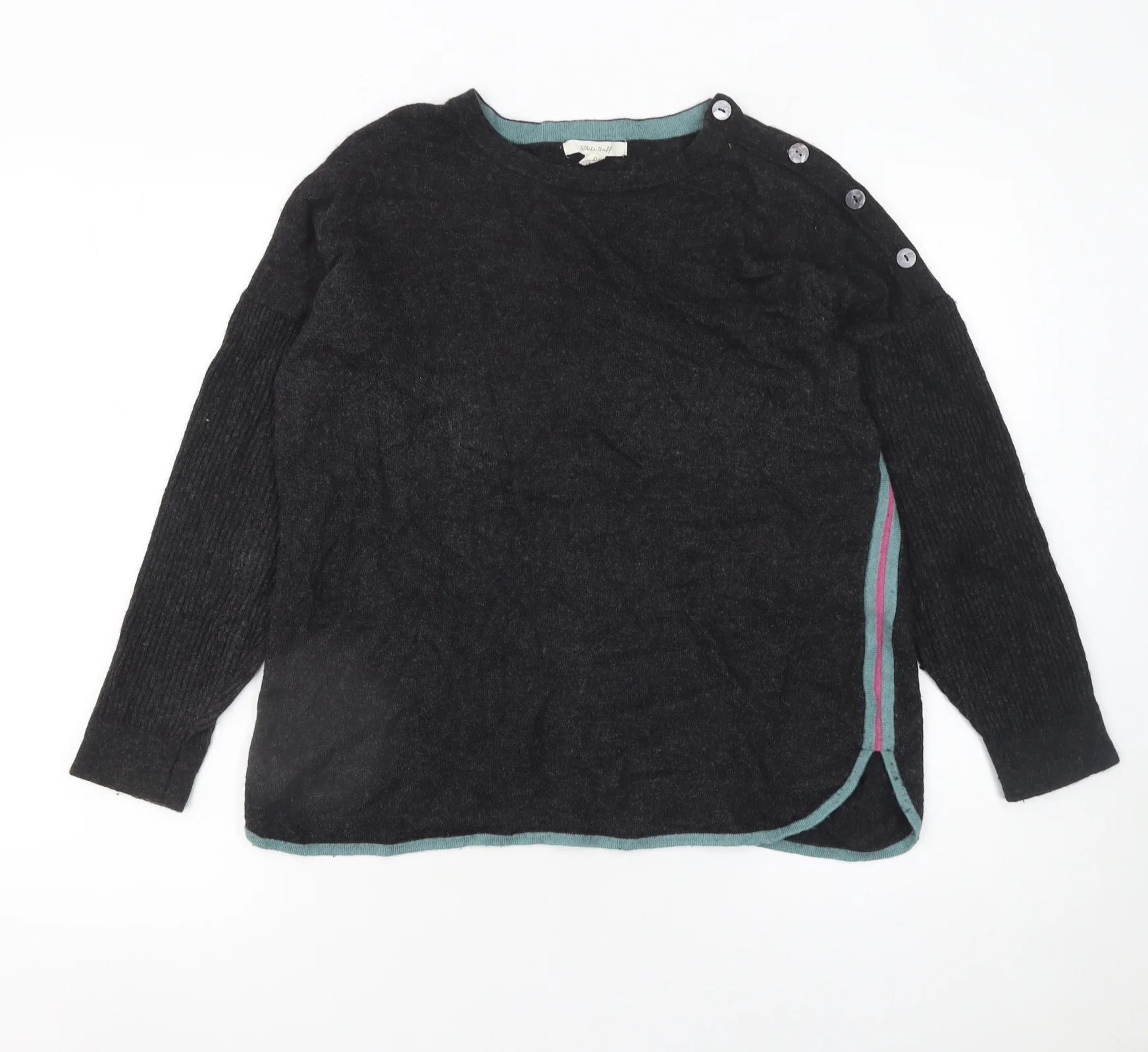 White Stuff Women's Black Wool Blend Button Shoulder Jumper UK 12
