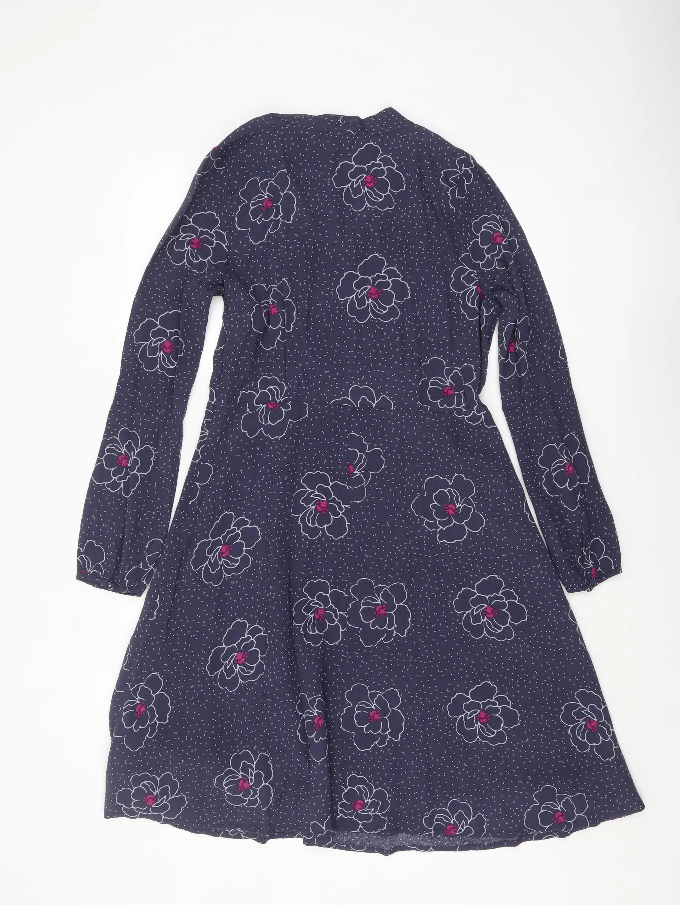 White Stuff Women's Blue Floral A-Line Knee Length Dress UK 10 - Image 3