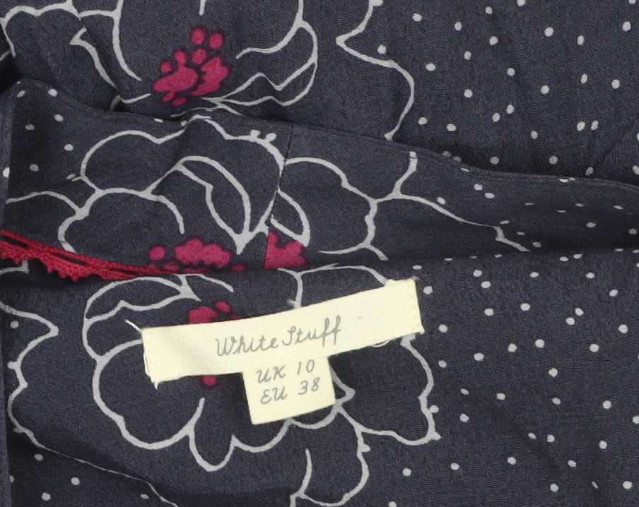 White Stuff Women's Blue Floral A-Line Knee Length Dress UK 10 - Image 5