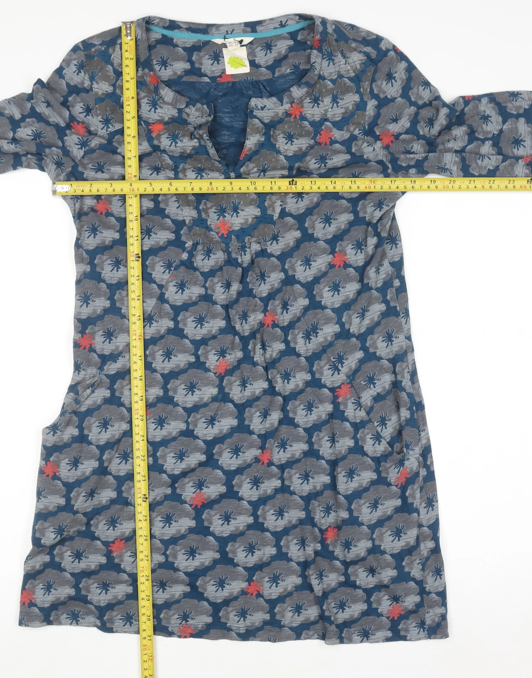 White Stuff Womens Blue Floral Shift Dress Size 12 Cotton Long Sleeve - Image 2