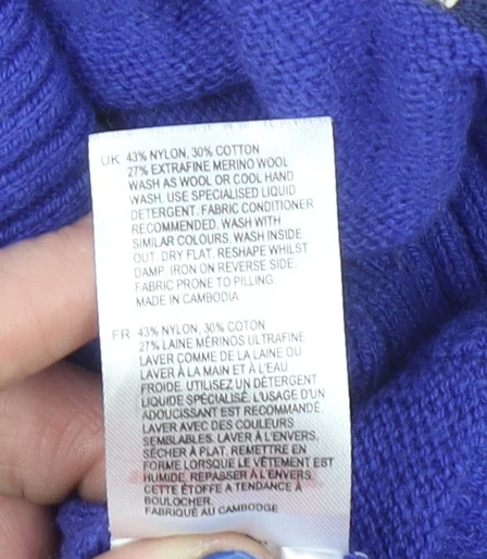 White Stuff Womens Blue Mock Neck Merino Wool Blend Jumper UK 12 - Image 4