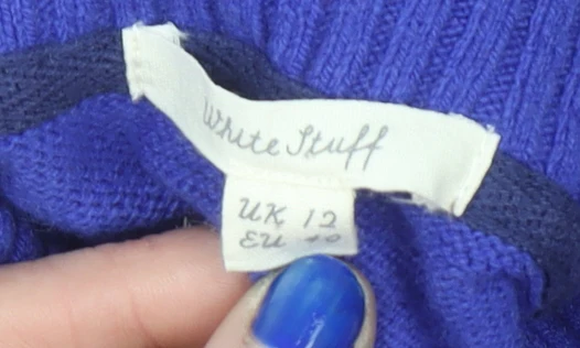White Stuff Womens Blue Mock Neck Merino Wool Blend Jumper UK 12 - Image 5