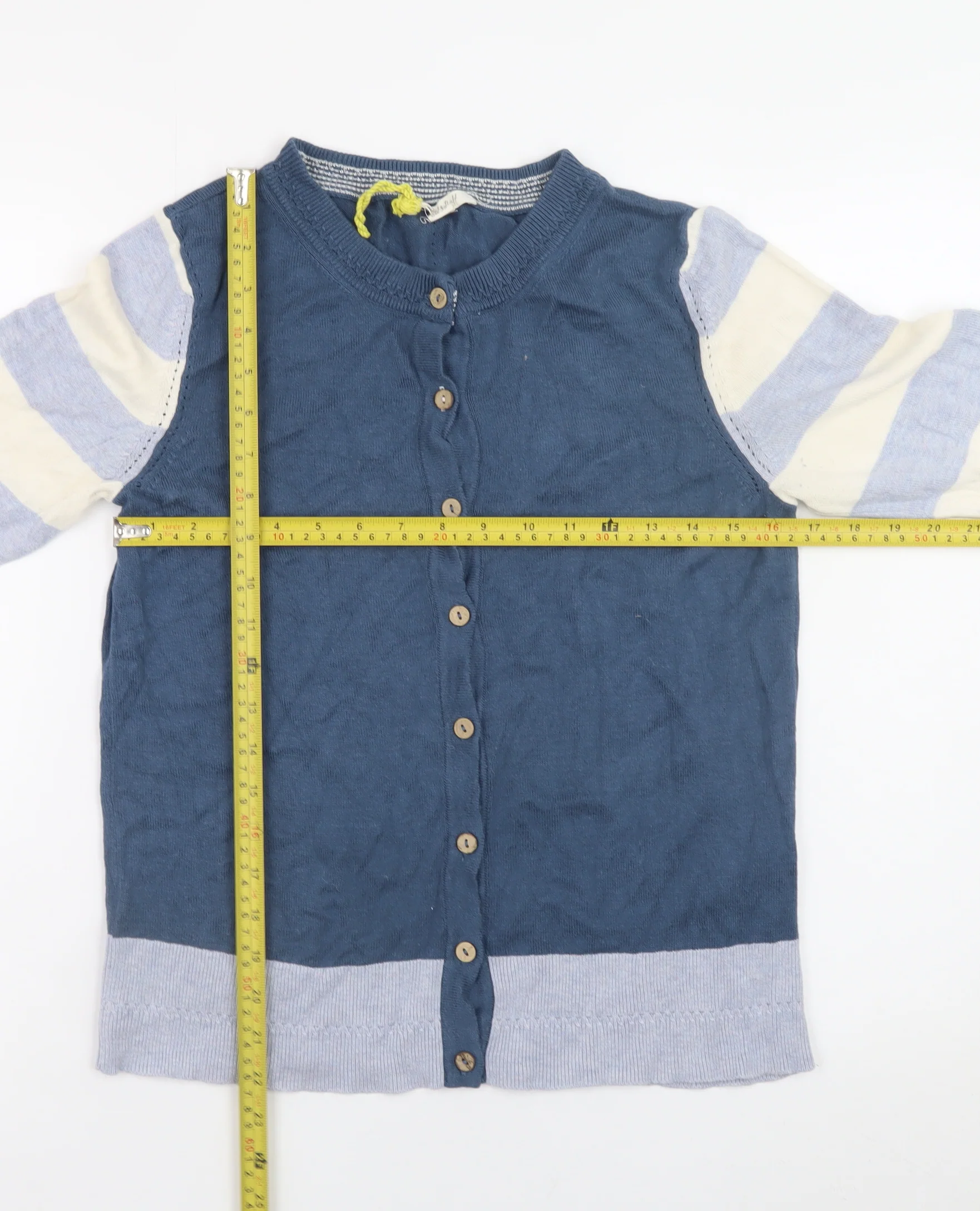 White Stuff Women's Blue Striped Crew Neck Cardigan UK 10 Cotton Blend - Image 2