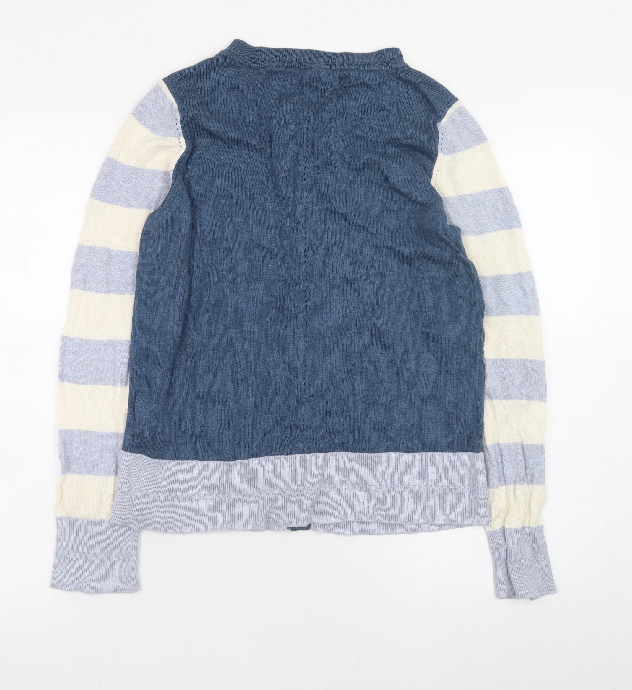 White Stuff Women's Blue Striped Crew Neck Cardigan UK 10 Cotton Blend - Image 3