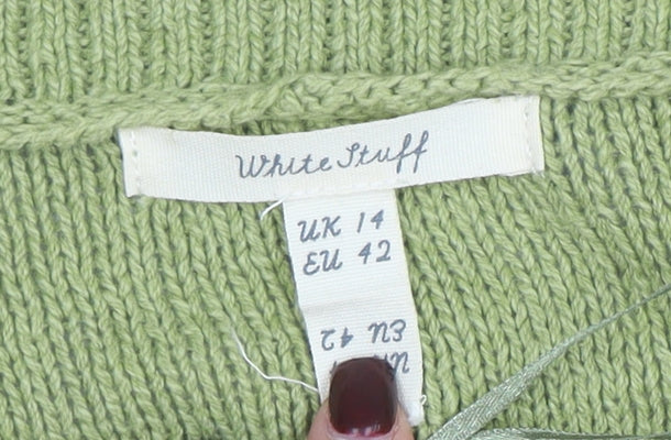 White Stuff Women's Green Cotton Linen Cardigan UK 14 V-Neck Relaxed Fit - Image 4