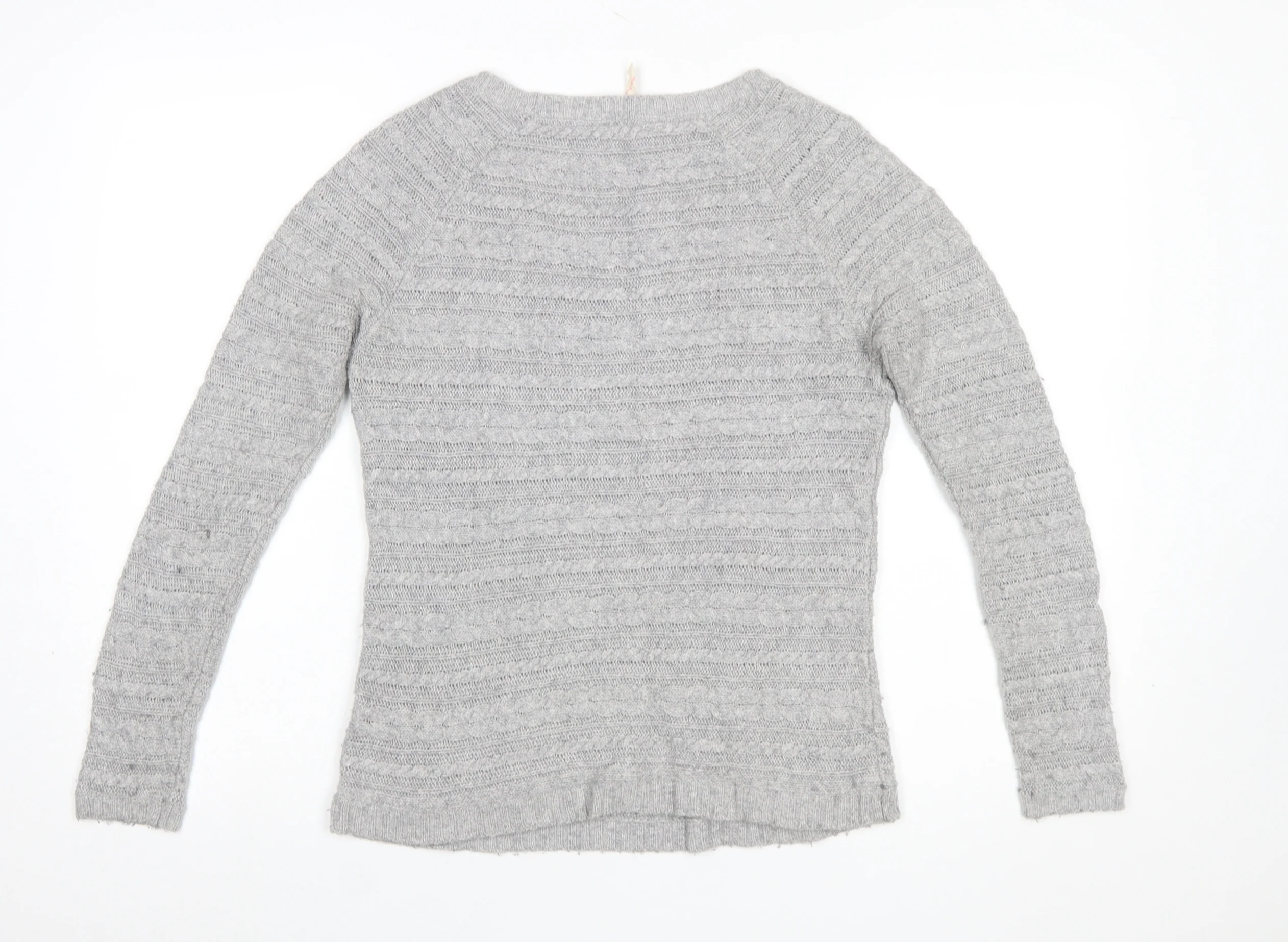White Stuff Womens Grey Cable-Knit Jumper Size 8 Scoop Neck Pullover - Image 3