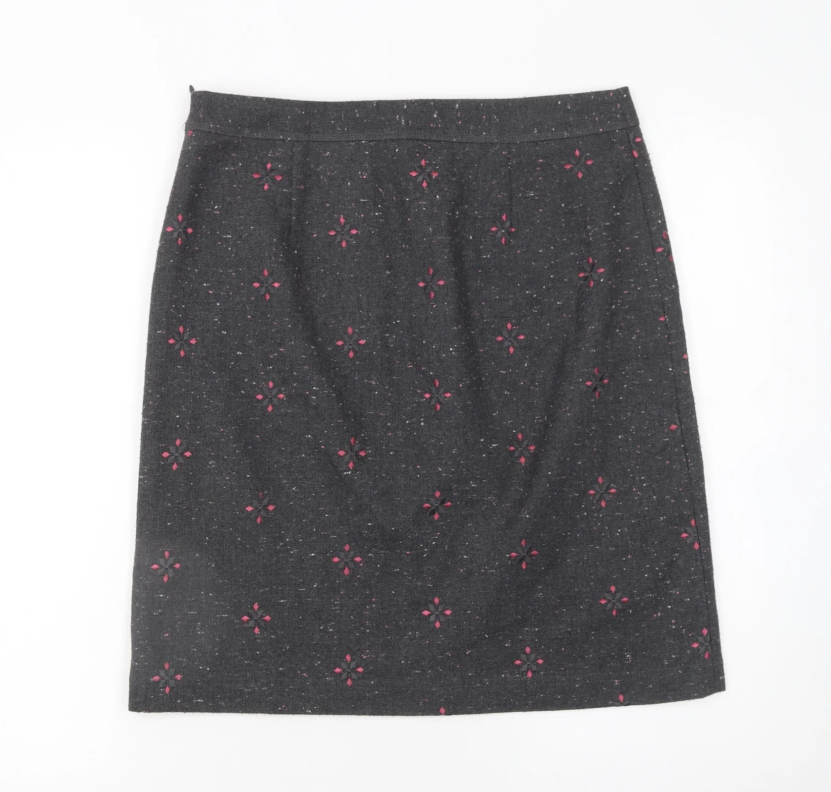 White Stuff Womens Grey Embroidered Wool Blend Pencil Skirt Size 10 - Image 3