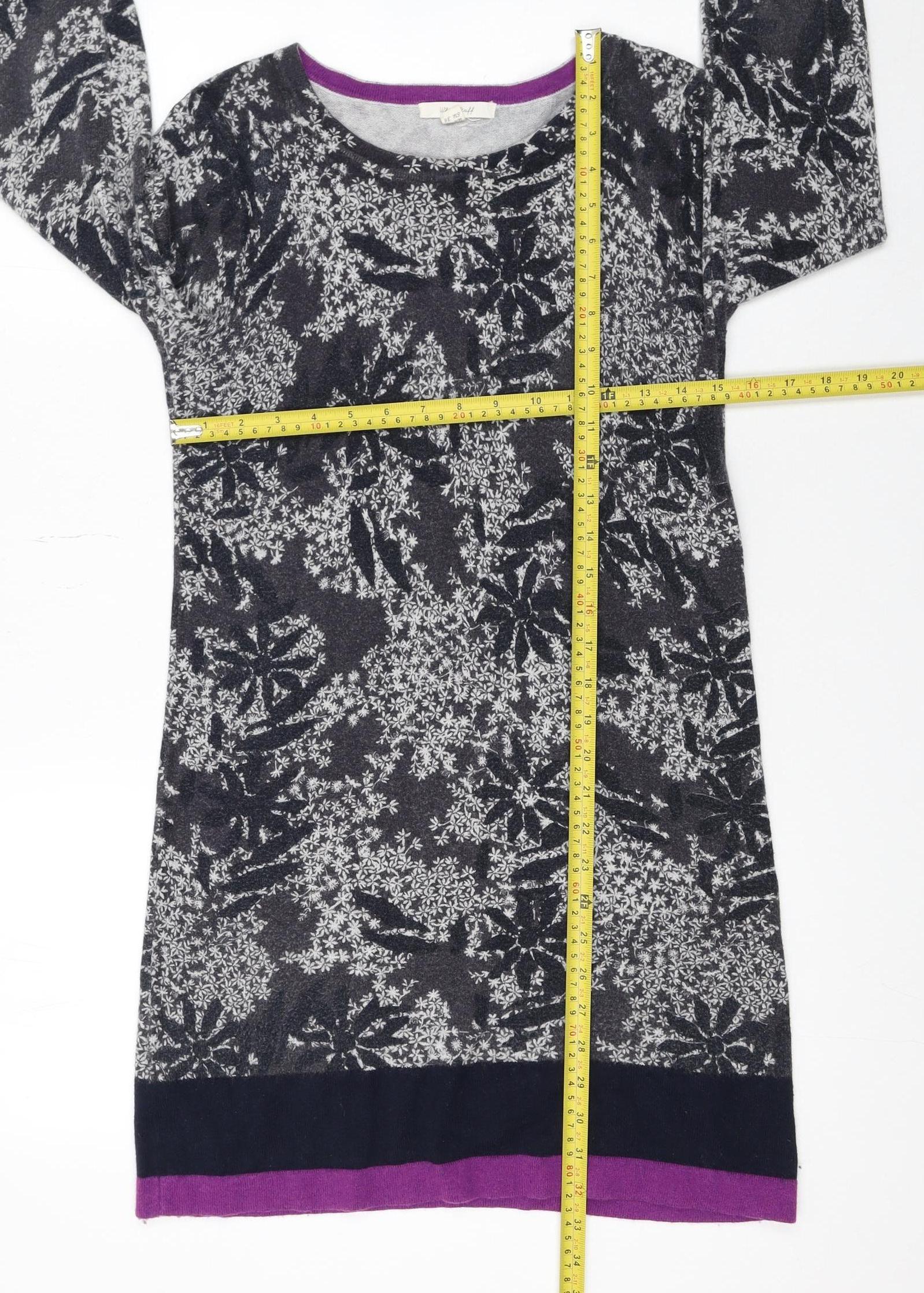 White Stuff Women's Grey Floral Knit Jumper Dress Size 8 - Image 2