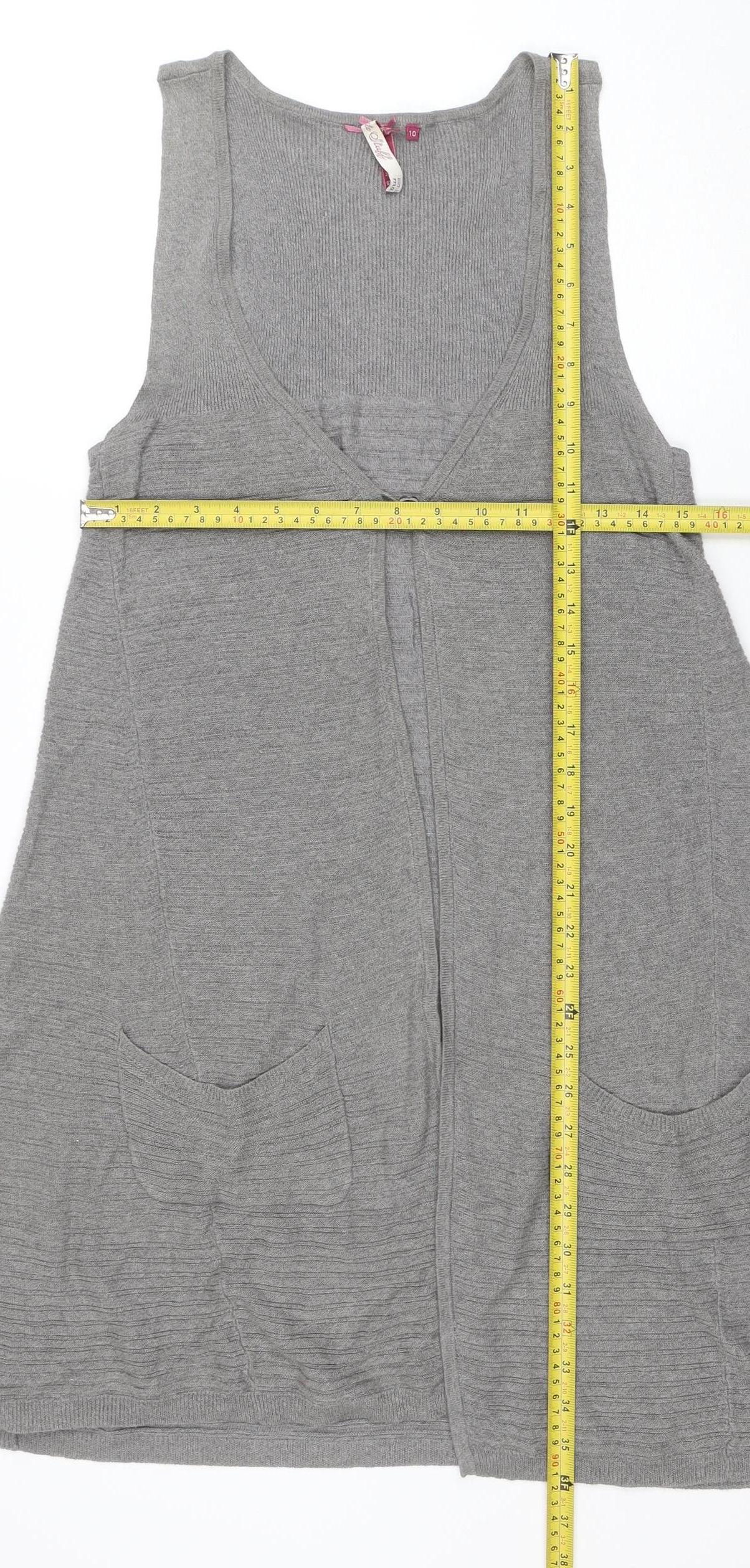 White Stuff Womens Grey Linen Cotton Sleeveless Cardigan Size 10 - Image 2