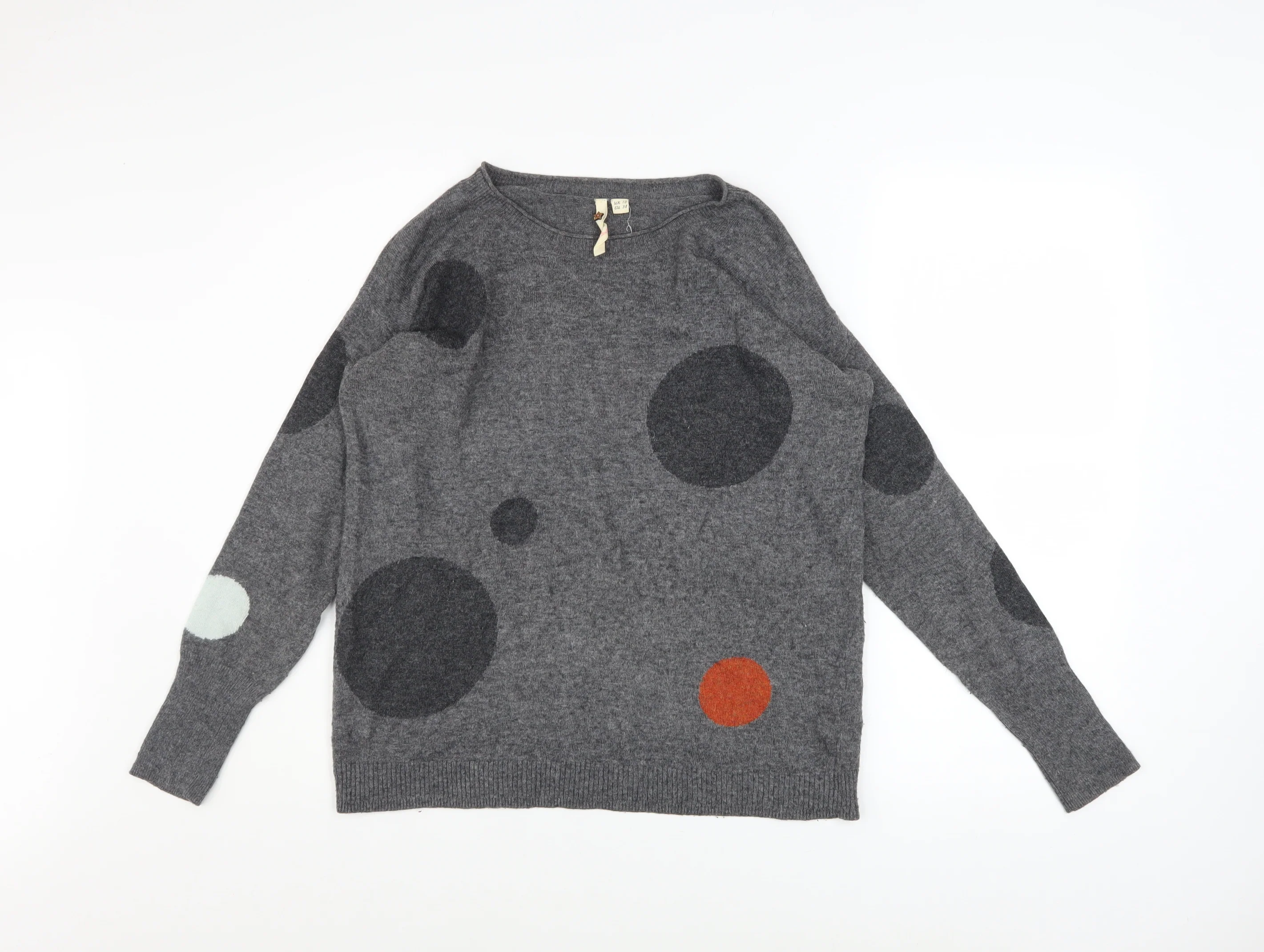 White Stuff Womens Grey Polka Dot Lambswool Jumper UK 10