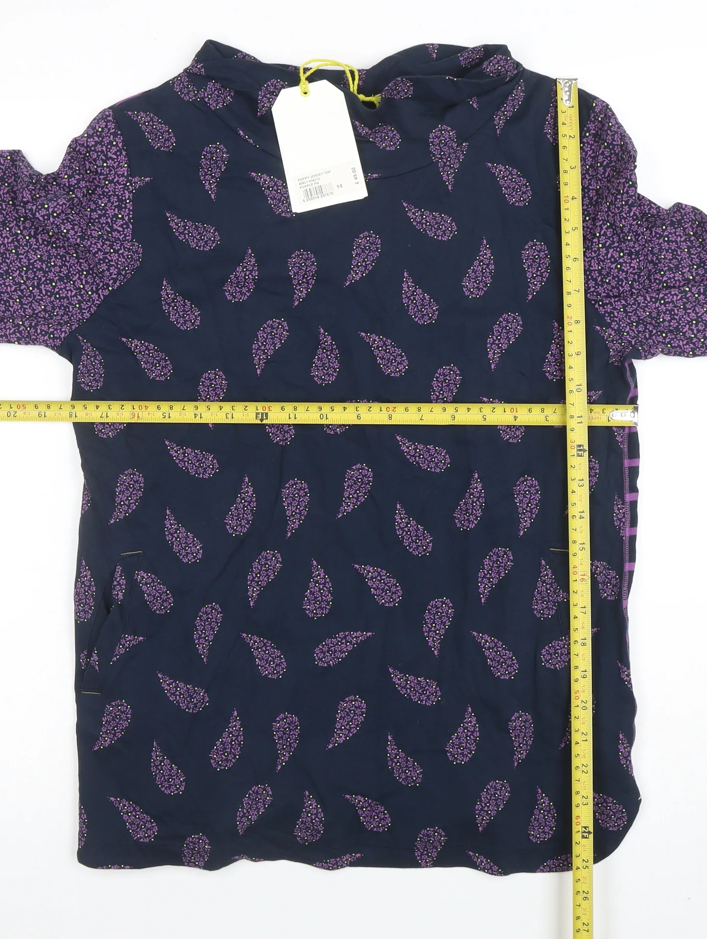 White Stuff Womens Navy Purple Long Sleeve Tunic Top Size 14 Floral Paisley Cotton - Image 2