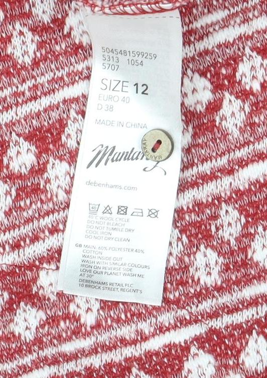 White Stuff Womens Red Fair Isle Funnel Neck Pullover Hoodie Size 12 - Image 4