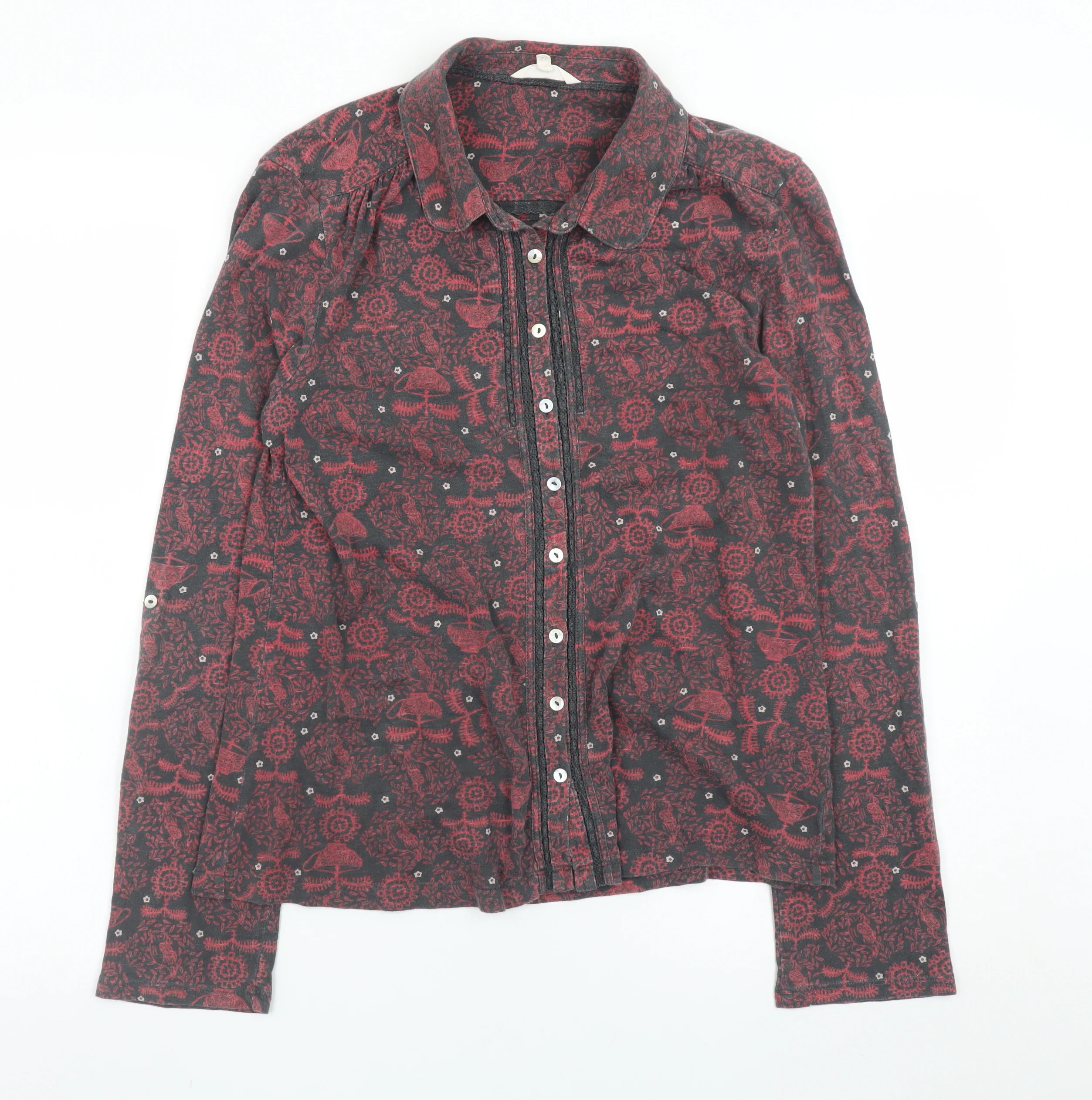 White Stuff Womens Red Floral Cotton Button-Up Shirt Size 12