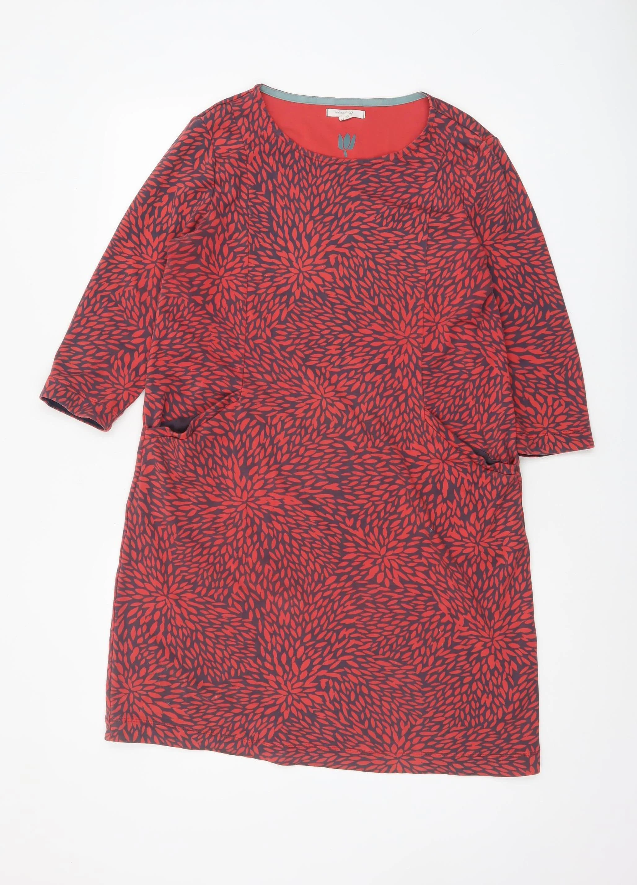 White Stuff Women's Red Floral Cotton Shift Dress Size 14