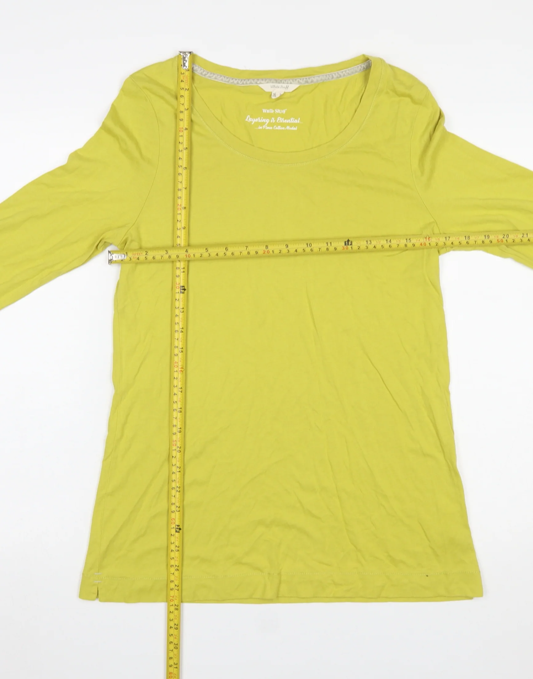 White Stuff Womens Yellow 3/4 Sleeve Cotton Modal T-Shirt Size 14 - Image 2