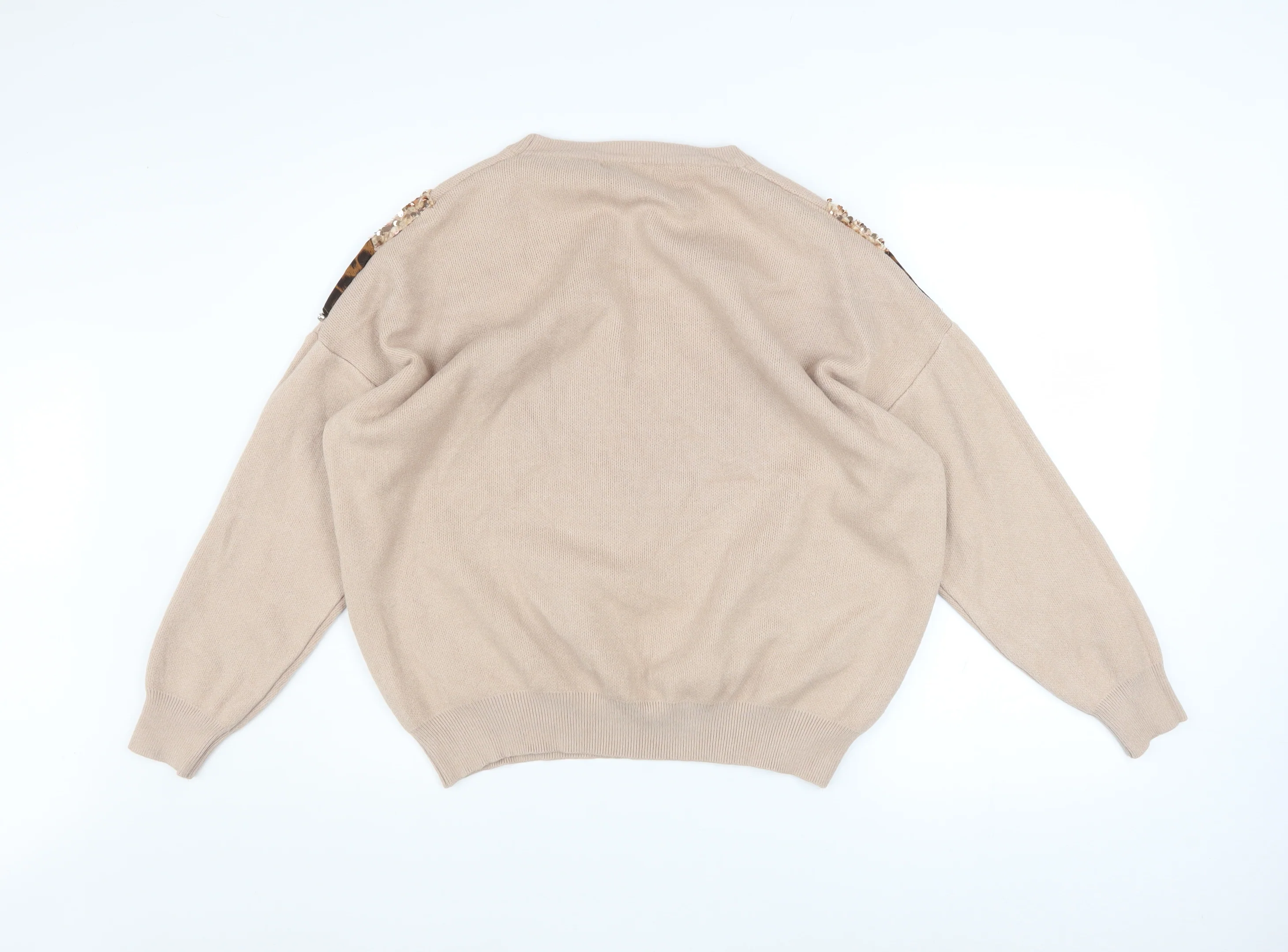 Wild Flower Women’s Beige Leopard Sequin Pullover Jumper M/L - Image 3
