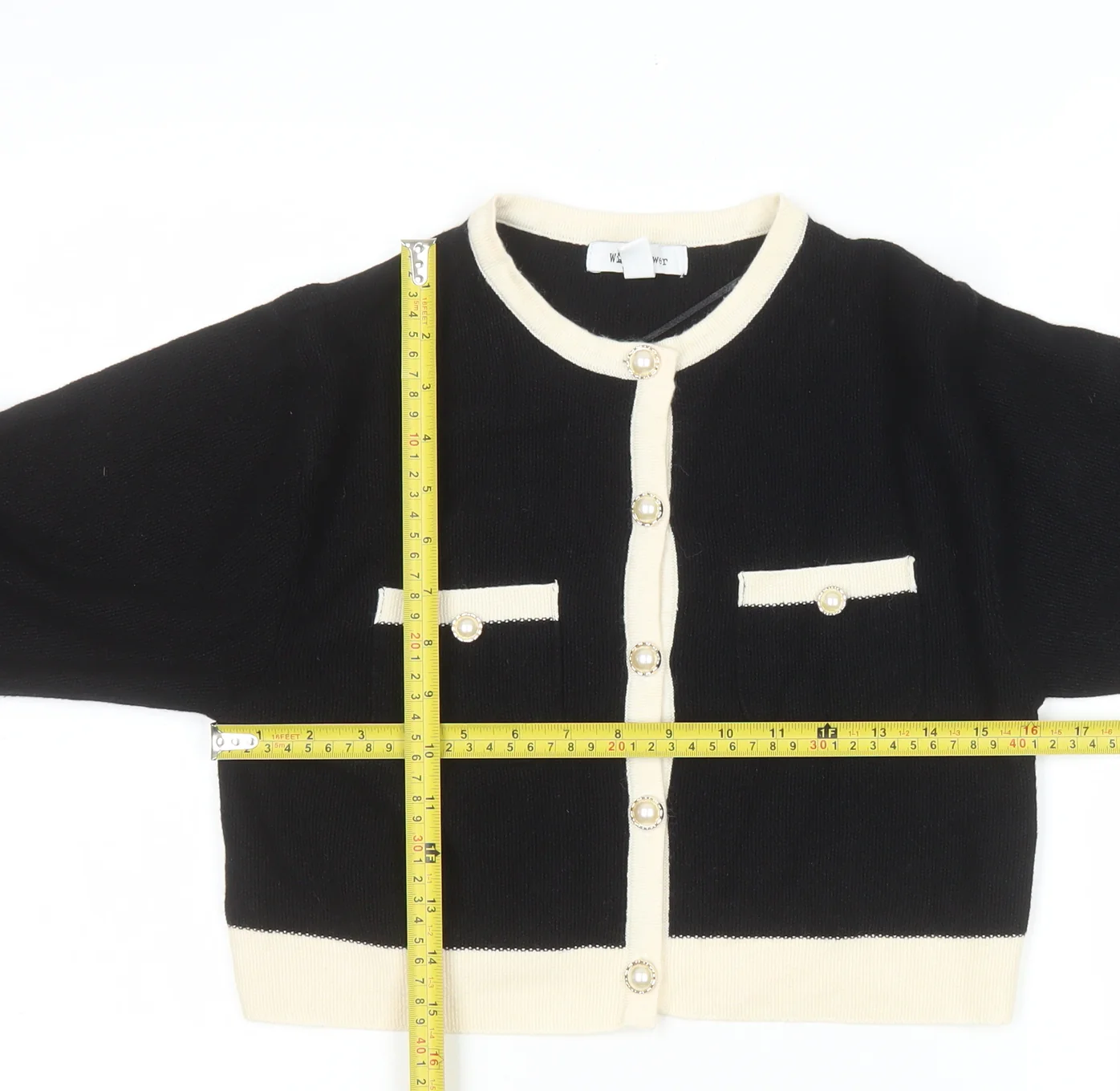 Wild Flower Womens Black Cream Knit Cardigan UK S Classic Style - Image 2