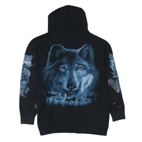 Wild Mens Black XL Full Zip Wolf Graphic Cotton Hoodie - Image 4