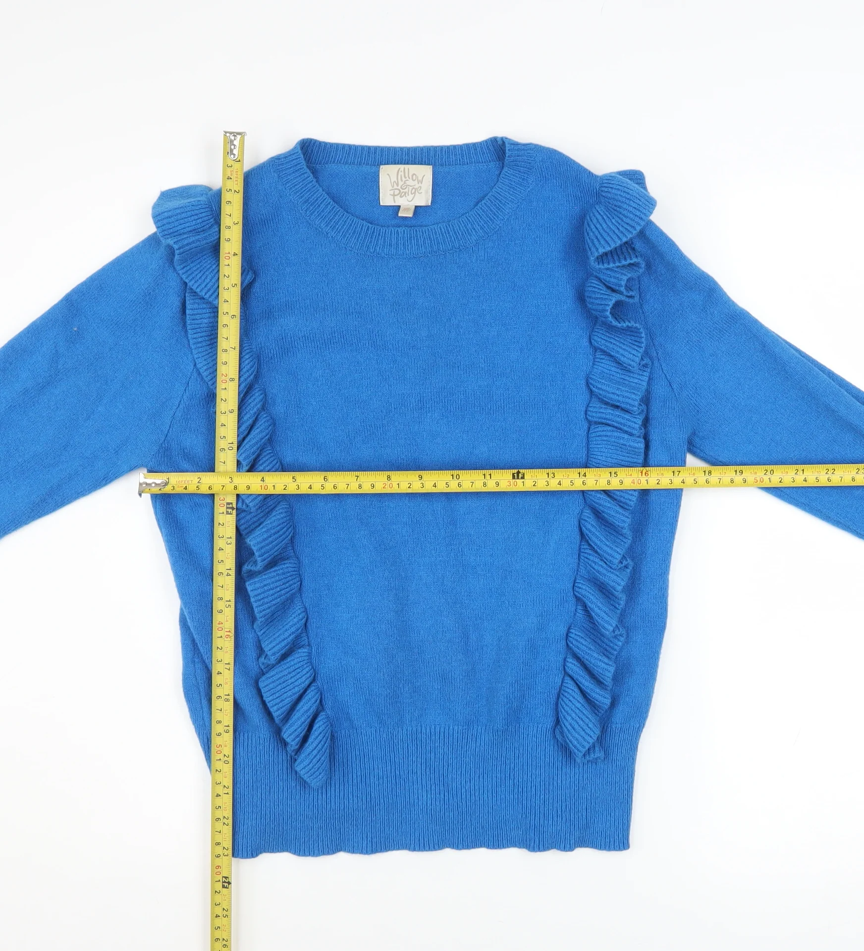Willow & Paige Women’s Blue Ruffle Crew Neck Pullover Jumper Size M - Image 2