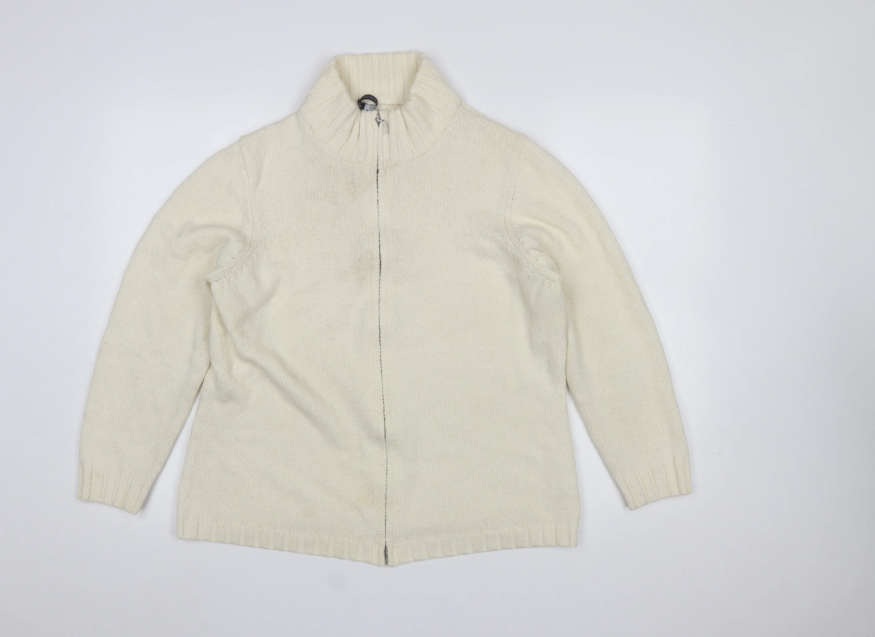 Windsmoor Women Ivory Full Zip High Neck Wool Blend Jumper L