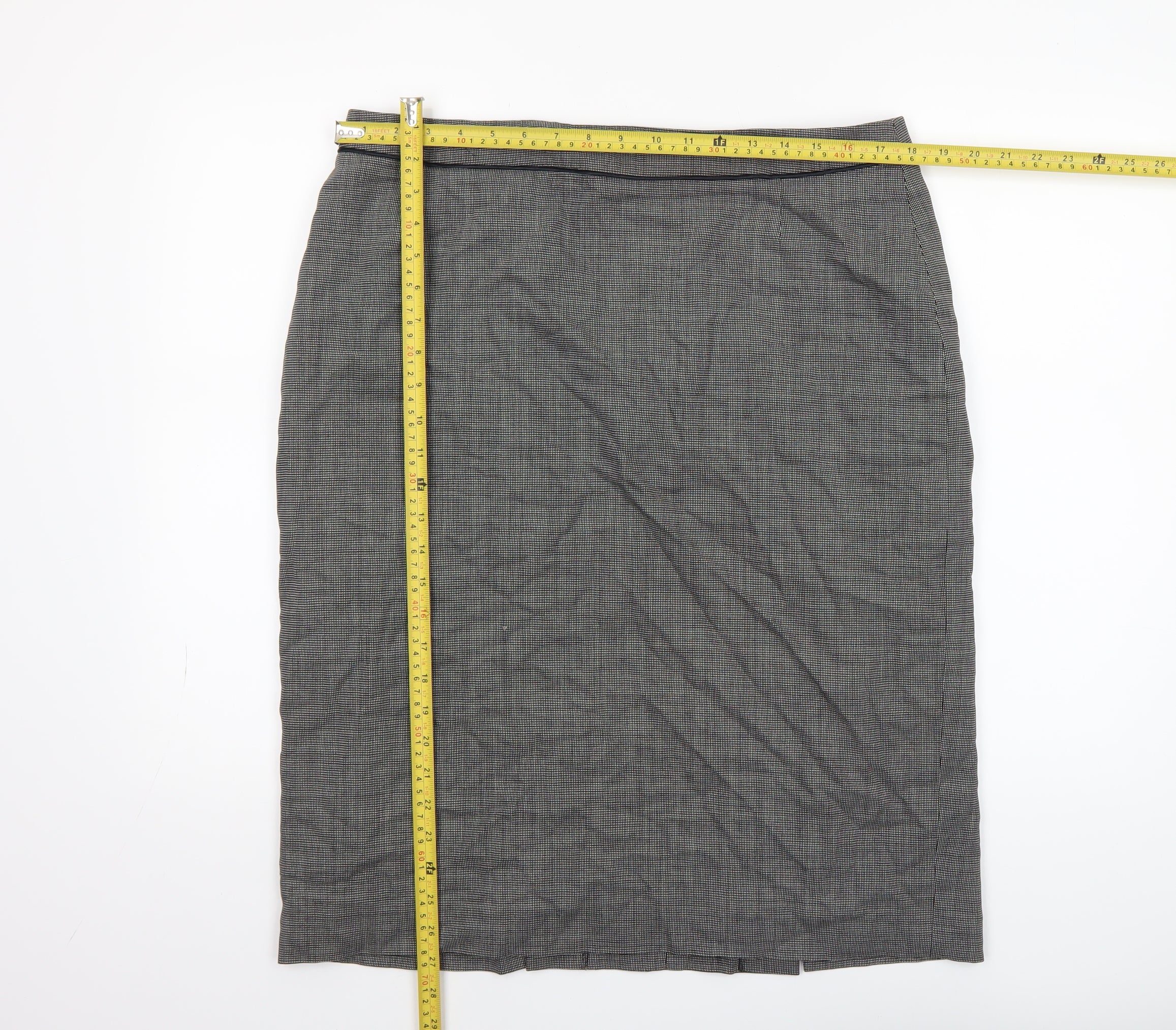 Windsmoor Women’s Grey Check Wool Blend Pencil Skirt Size 16 - Image 2