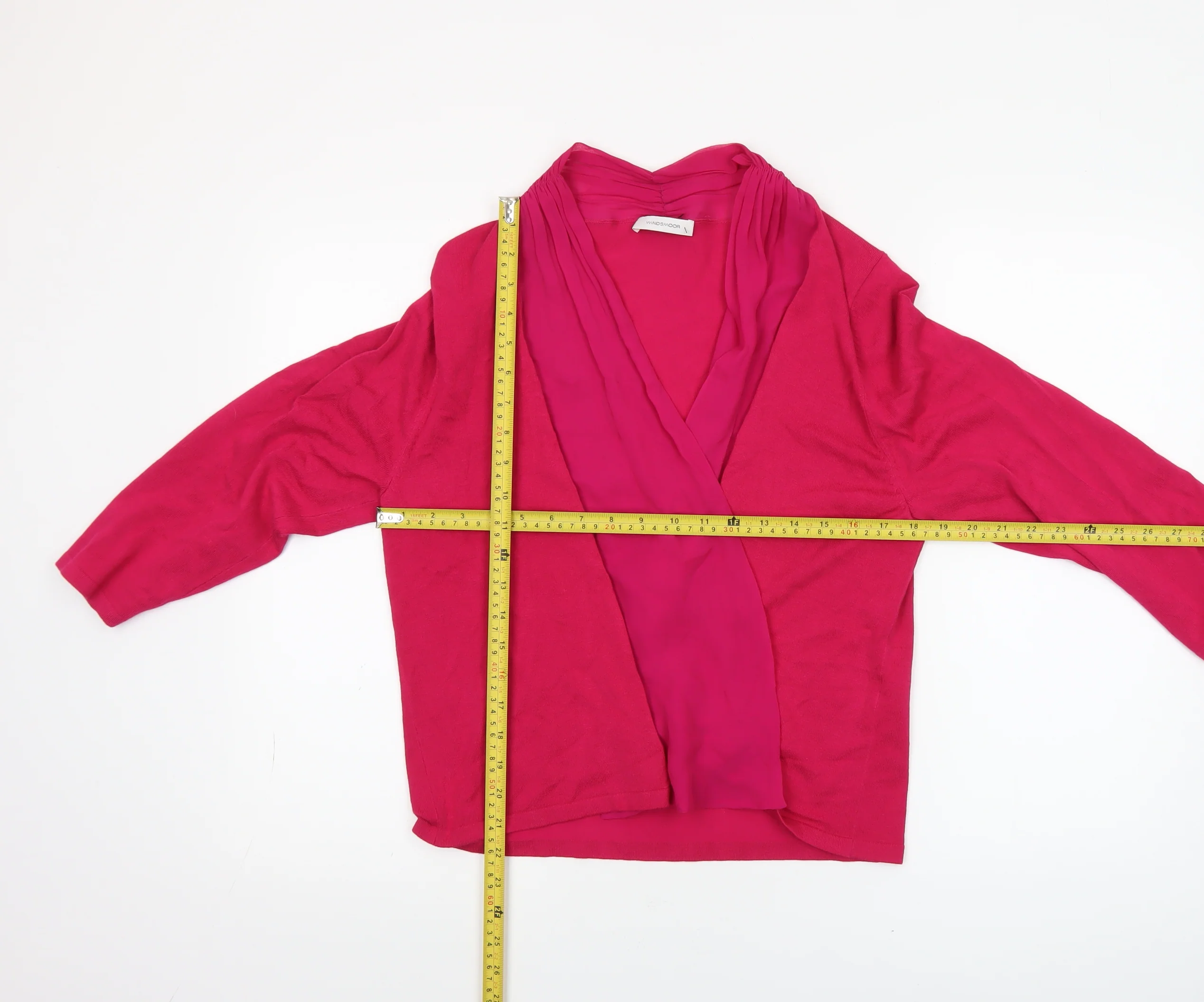 Windsmoor Women’s Pink Silk Trim Open V-Neck Cardigan M - Image 2